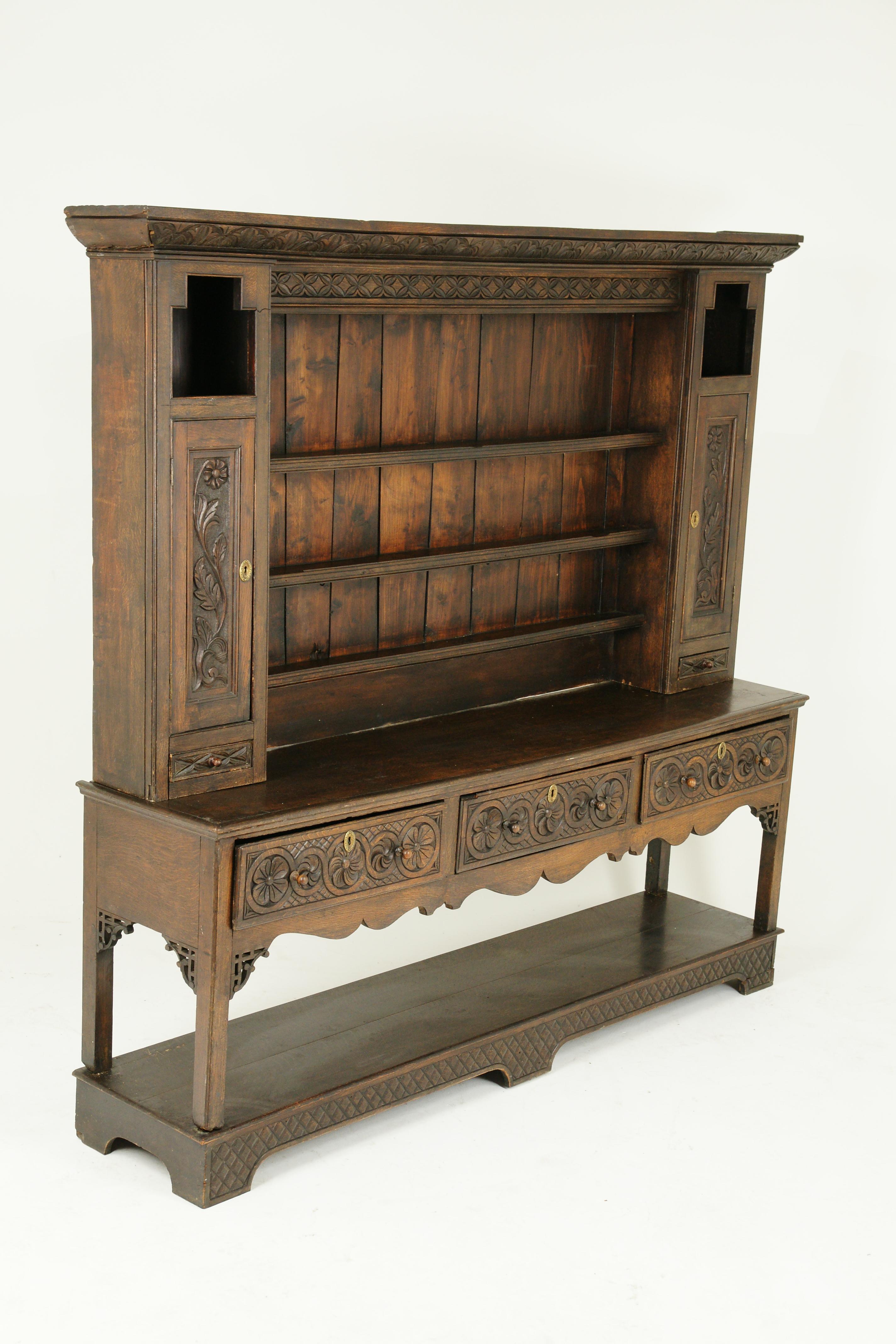 Antique Welsh Dresser, Carved Oak, 18th Century Sideboard, Scotland, 1790 1