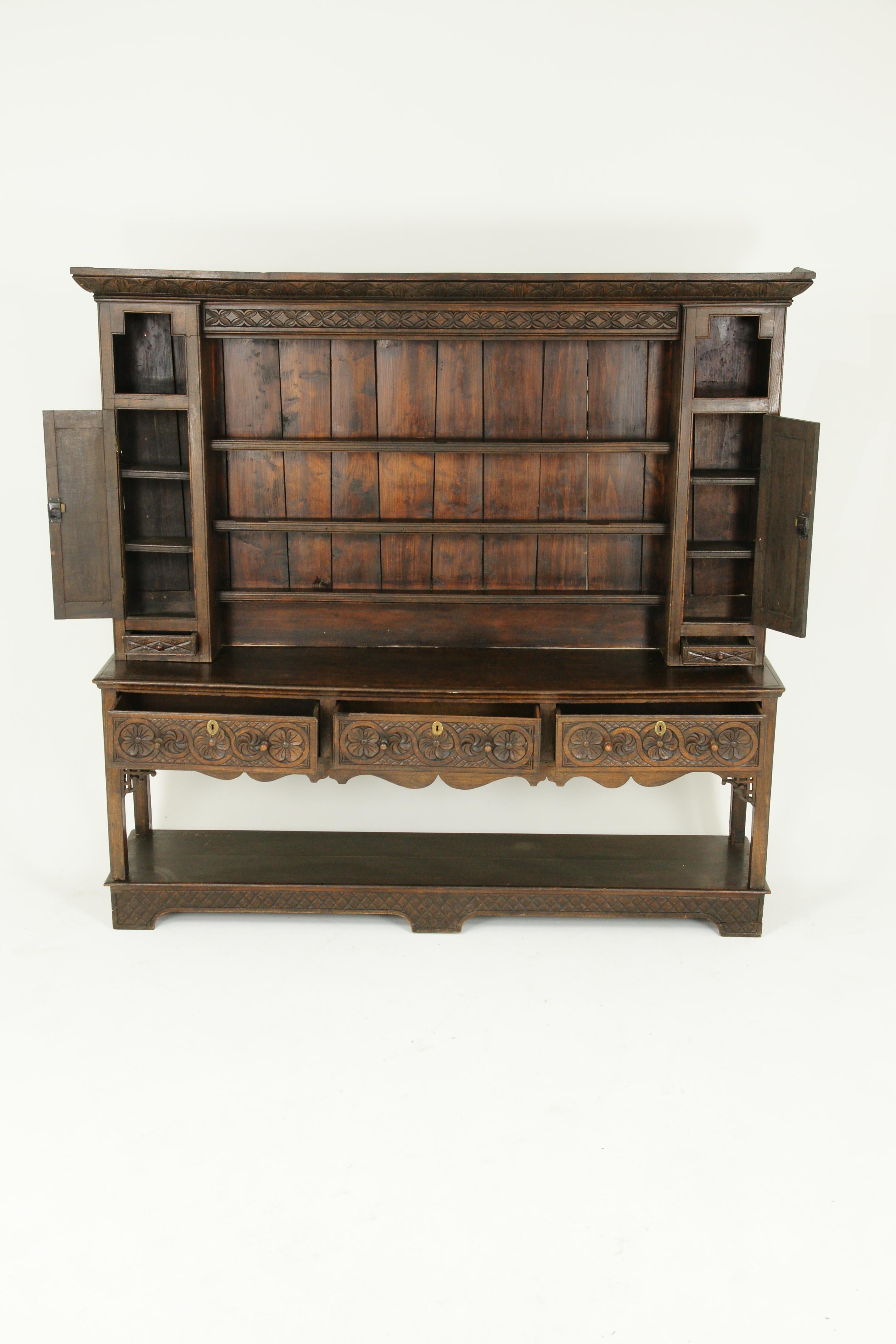 Hand-Crafted Antique Welsh Dresser, Carved Oak, 18th Century Sideboard, Scotland, 1790