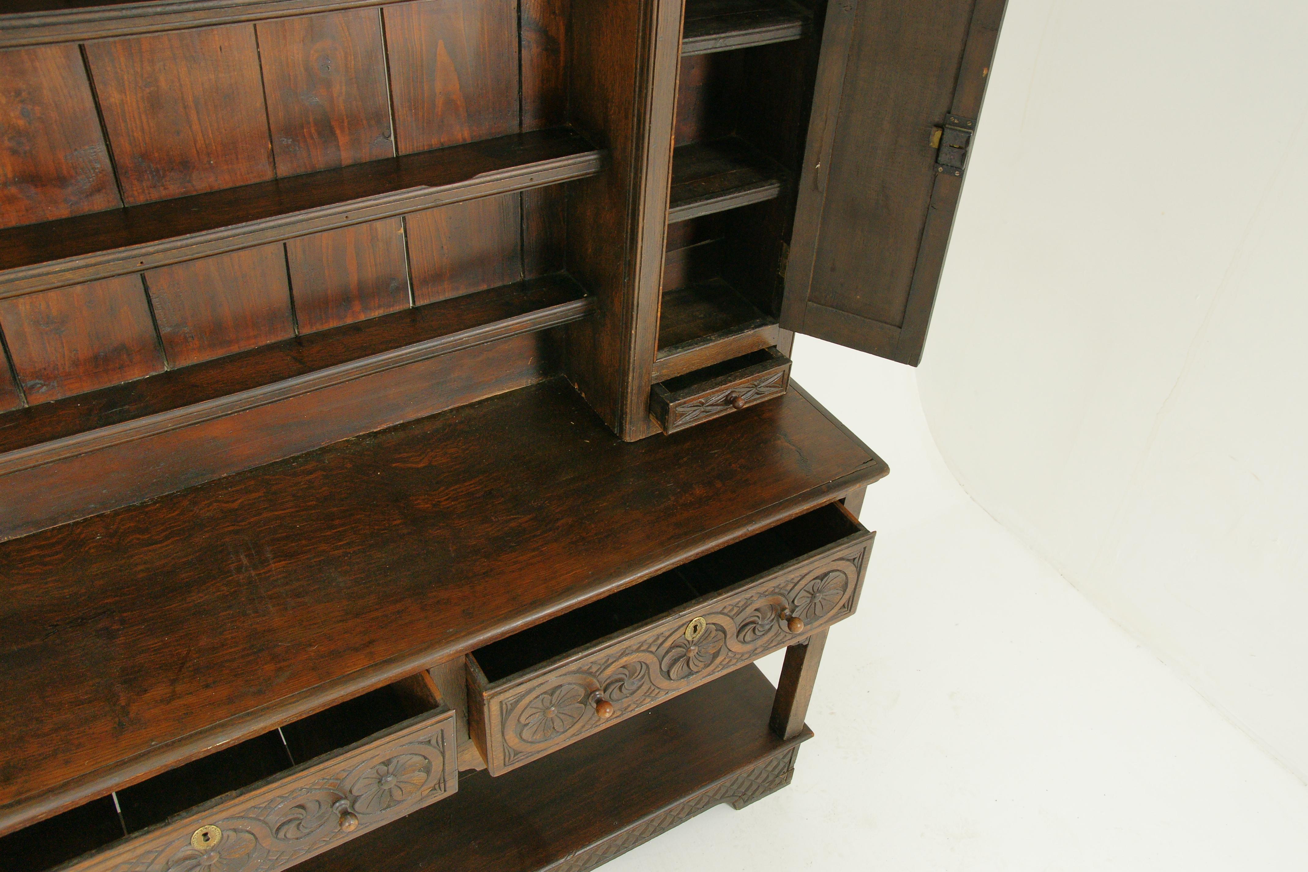 Late 18th Century Antique Welsh Dresser, Carved Oak, 18th Century Sideboard, Scotland, 1790