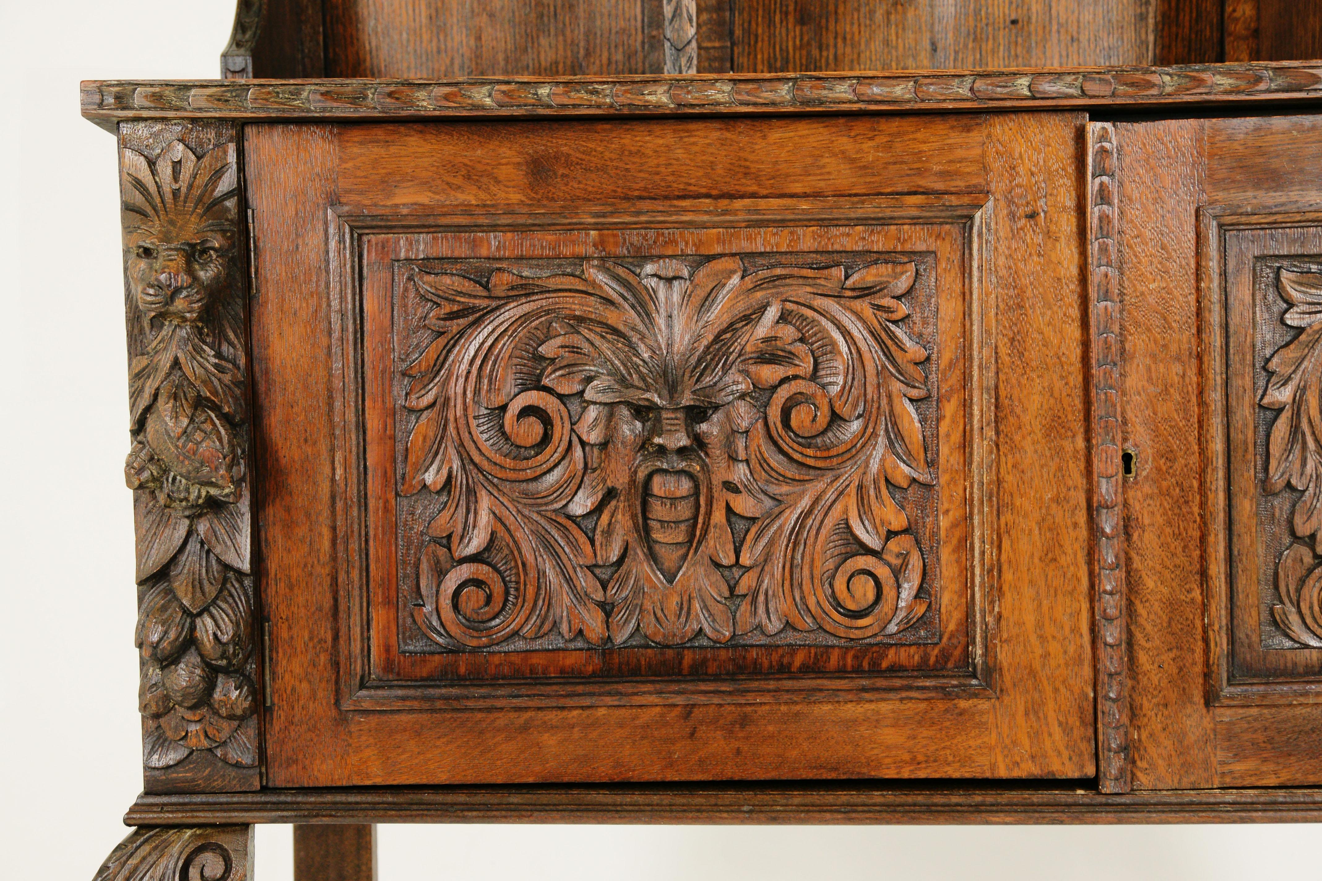 Scottish Antique Oak Dresser, Carved Oak Welsh Sideboard or Buffet, Scotland 1880, B1482A