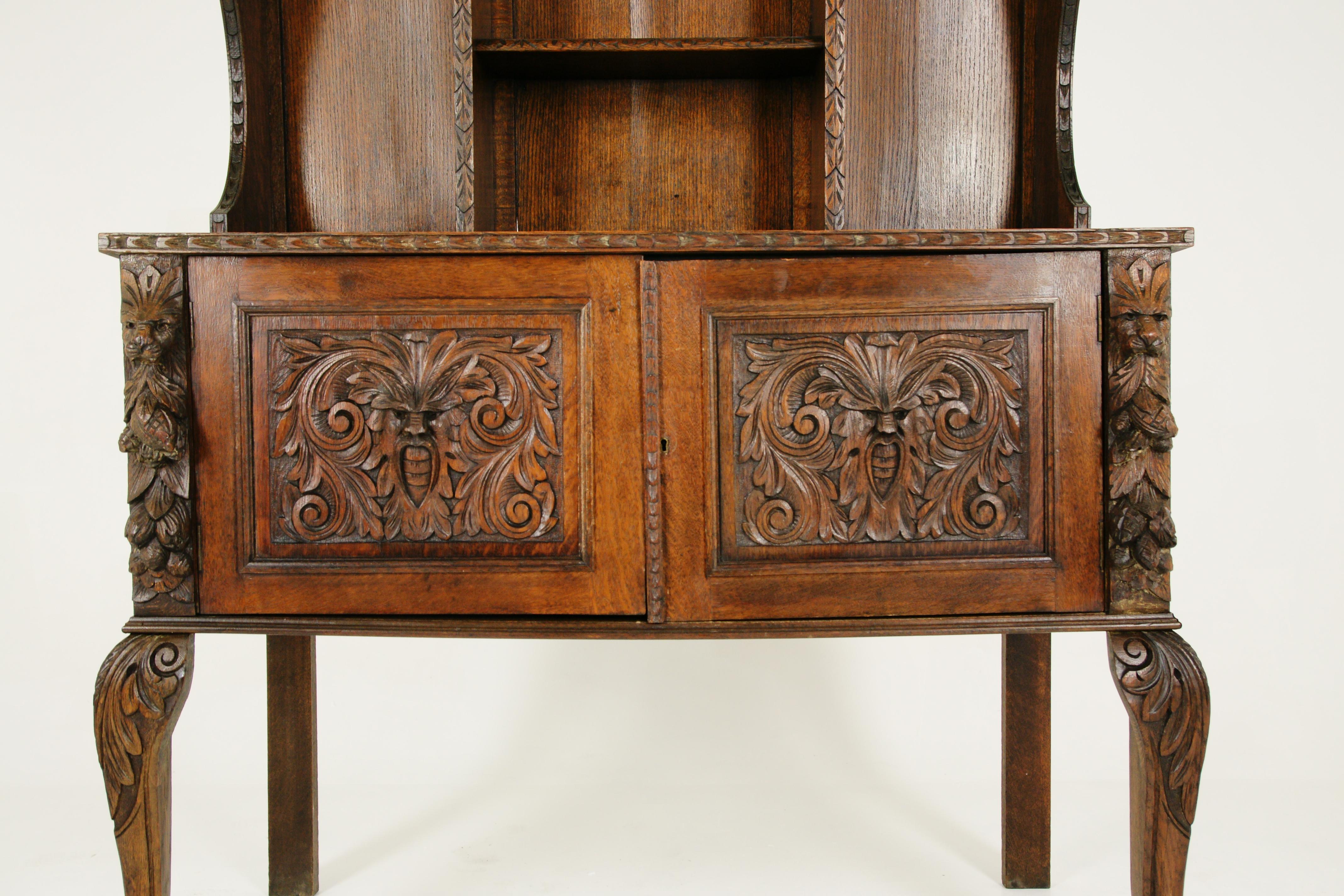 Hand-Carved Antique Oak Dresser, Carved Oak Welsh Sideboard or Buffet, Scotland 1880, B1482A