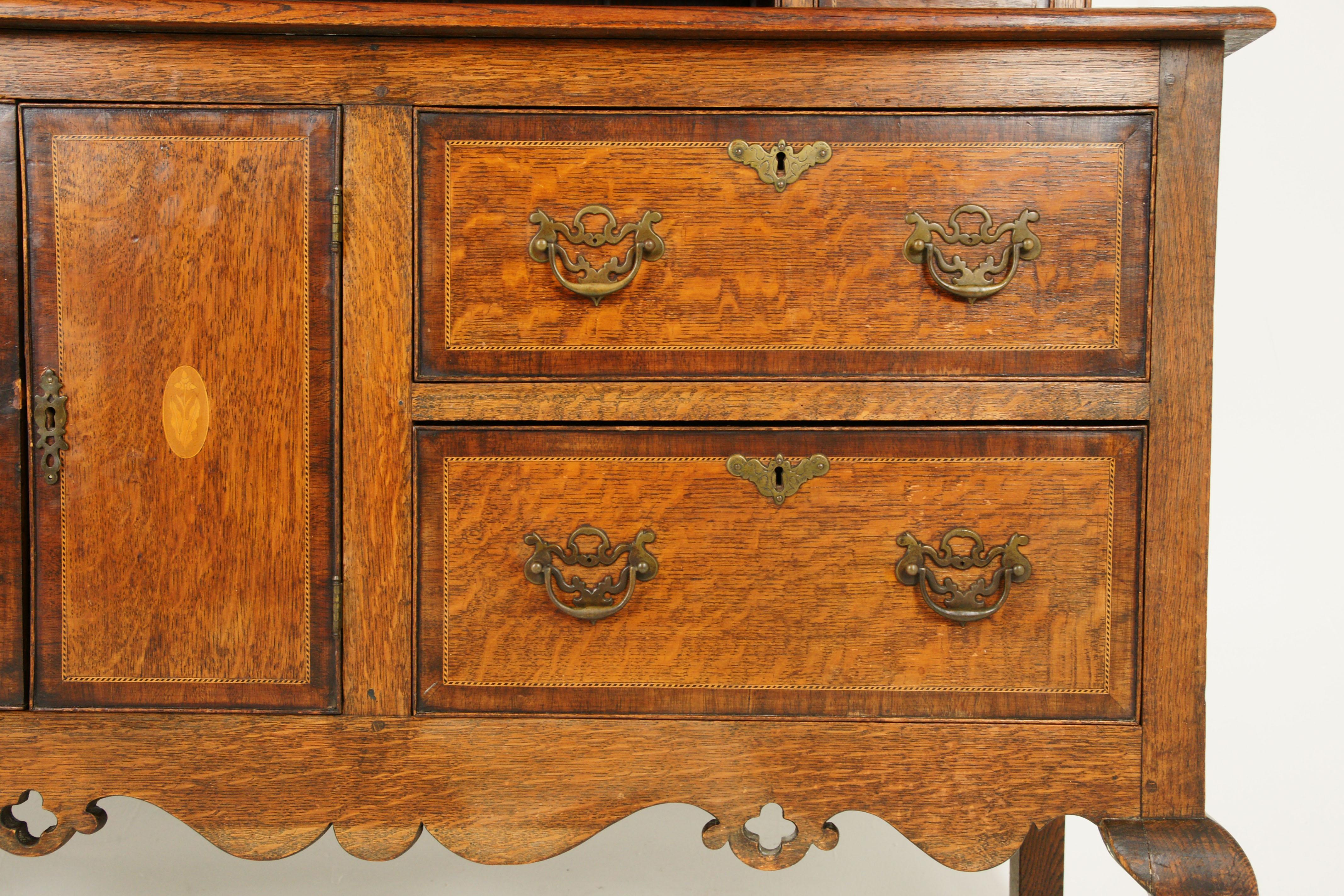 Antique Welsh Dresser, Inlaid Carved Oak, Sideboard, Scotland 1920