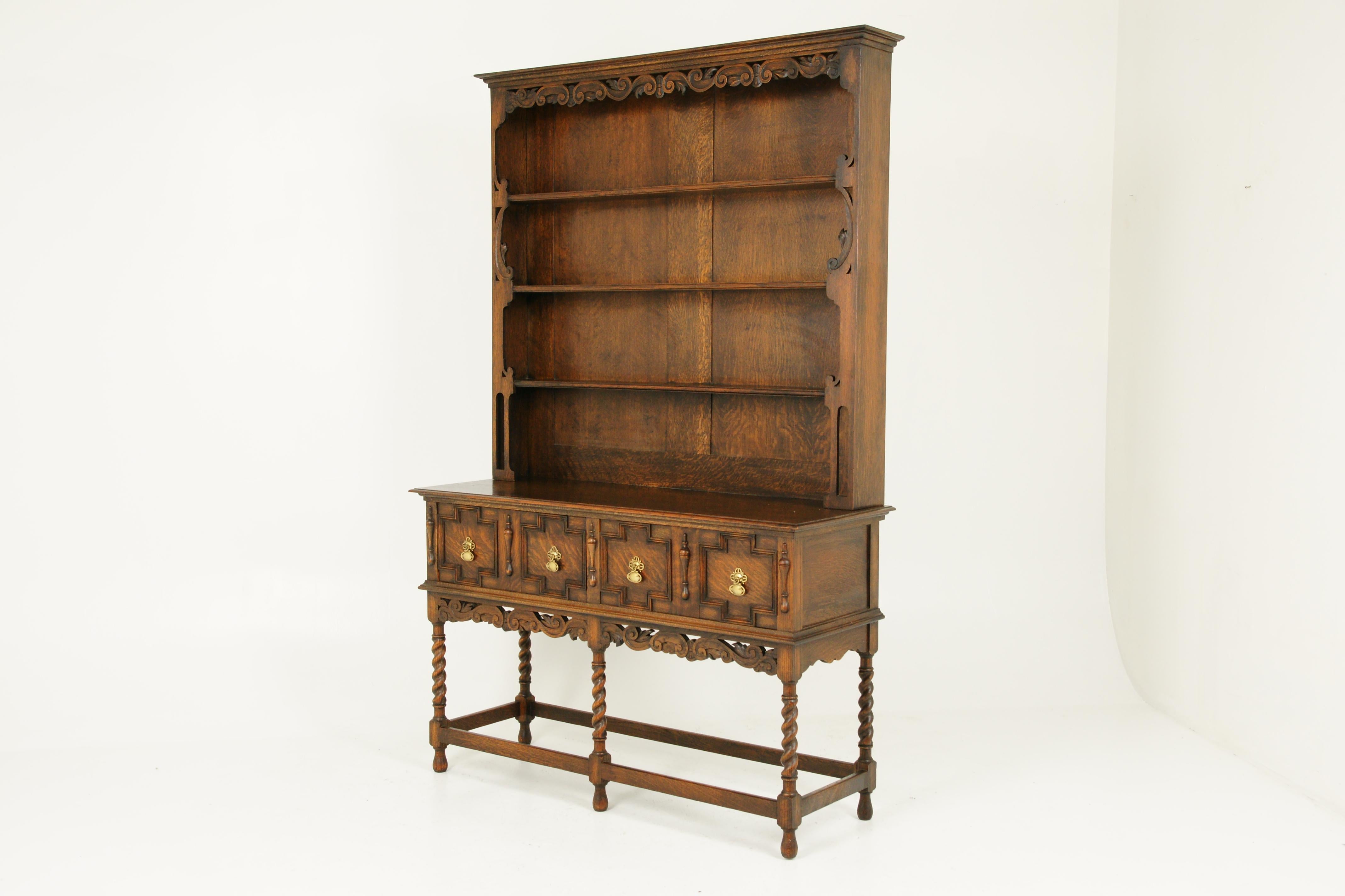 Ancienne commode galloise:: porte-assiettes:: chêne sculpté:: Écosse 1920:: B1746 5