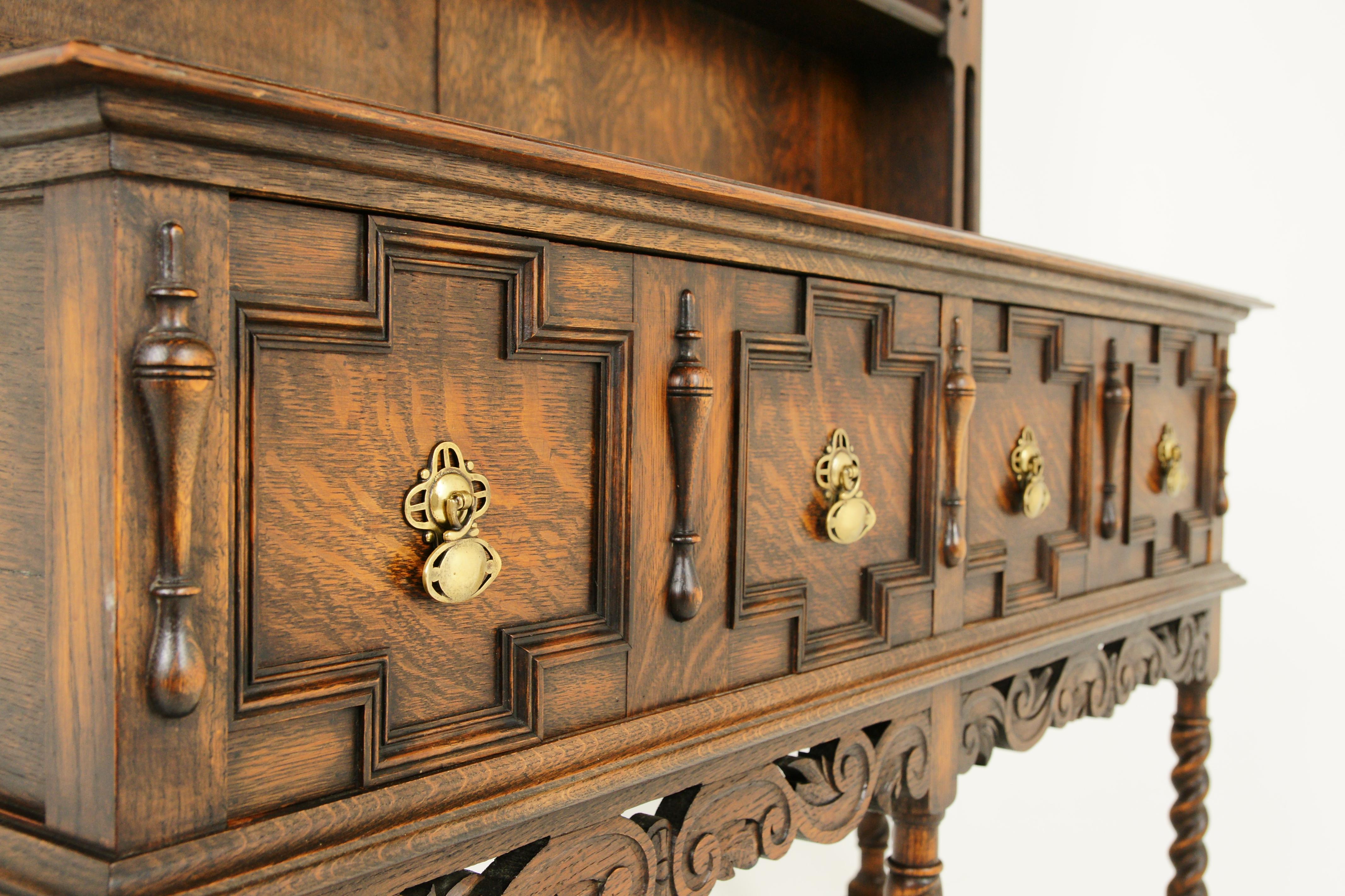 Début du 20ème siècle Ancienne commode galloise:: porte-assiettes:: chêne sculpté:: Écosse 1920:: B1746