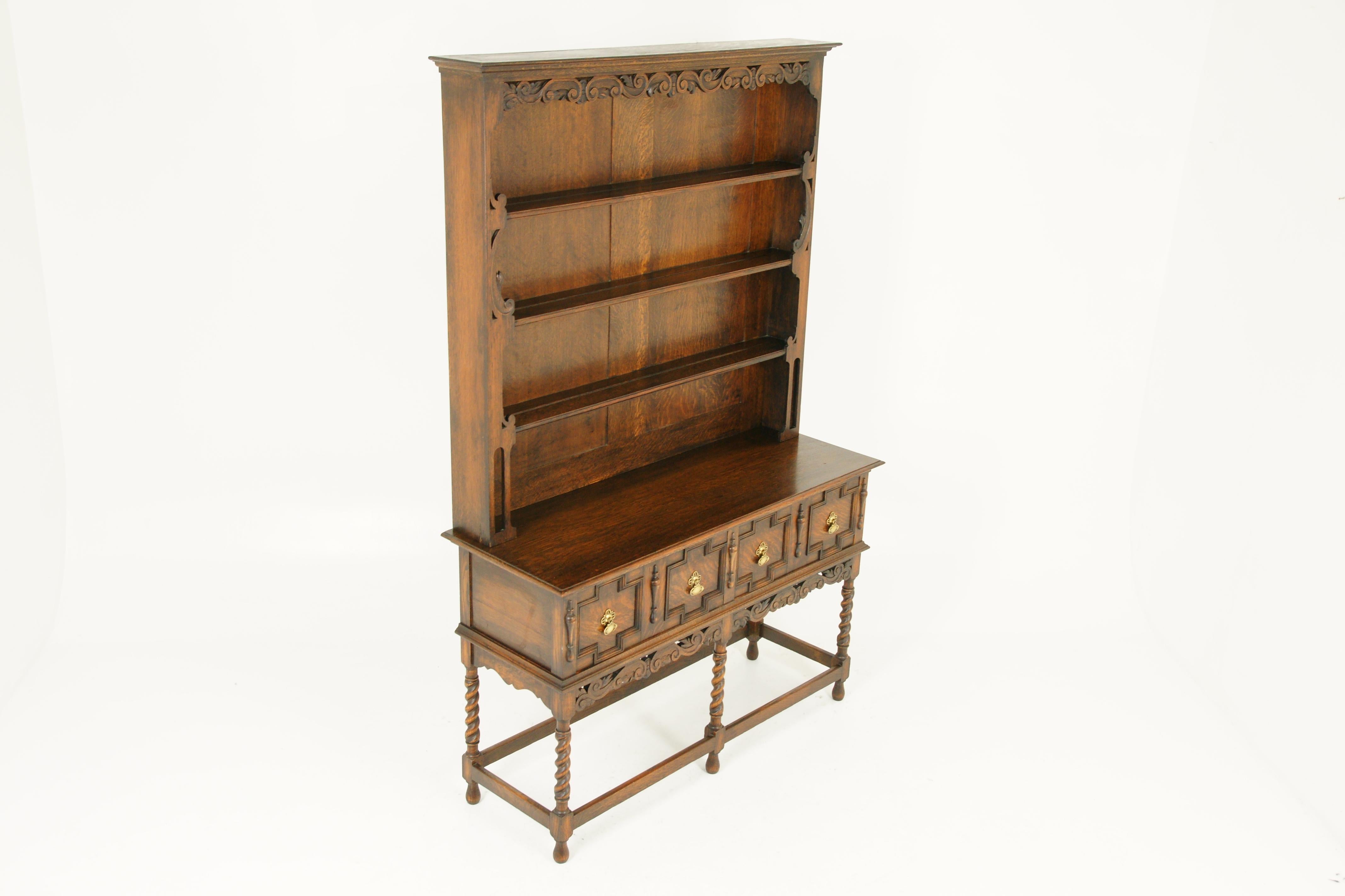 Chêne Ancienne commode galloise:: porte-assiettes:: chêne sculpté:: Écosse 1920:: B1746