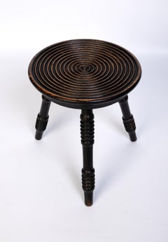 Antique Welsh Ebonised Oak Turned Three Legged Stool C.1920