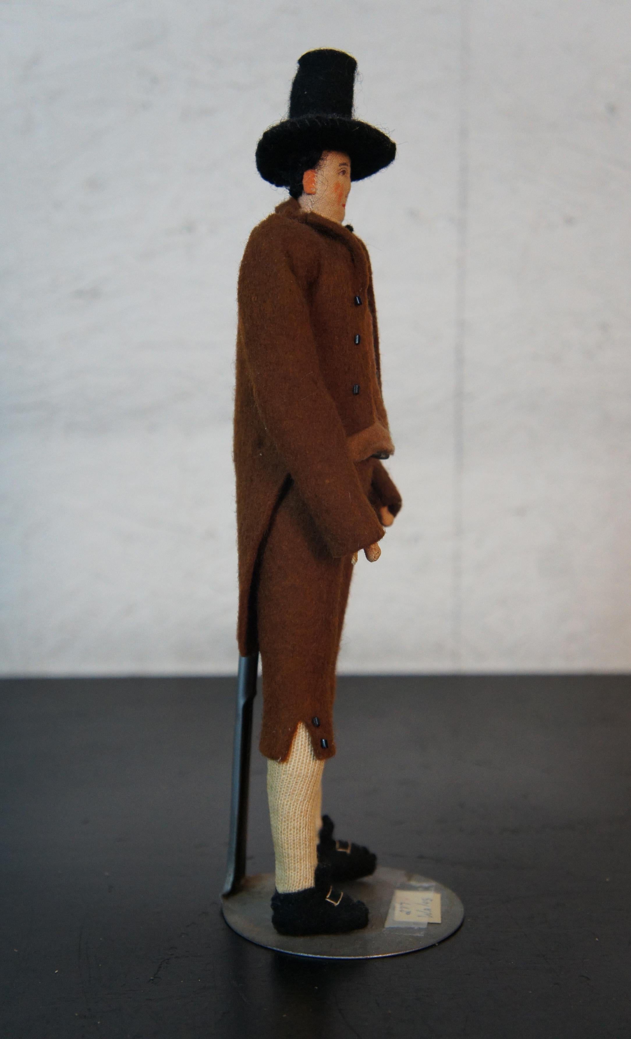 Antique Welsh Folk Art Pilgrim Man Cloth Doll Formal Wool Suit Wales In Good Condition For Sale In Dayton, OH