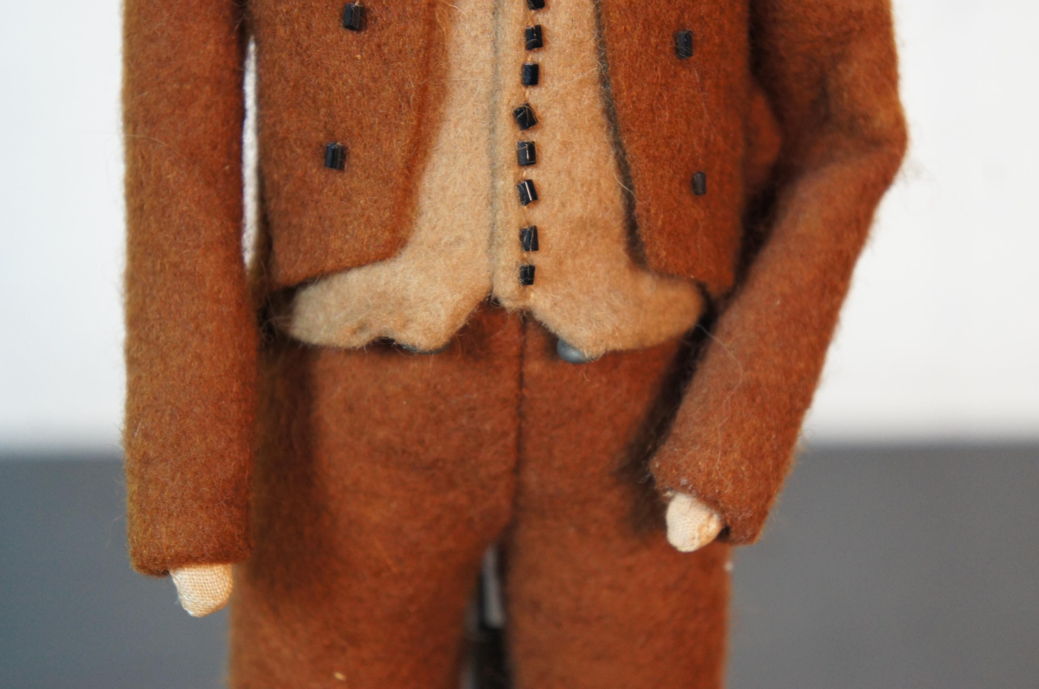 Fabric Antique Welsh Folk Art Pilgrim Man Cloth Doll Formal Wool Suit Wales For Sale