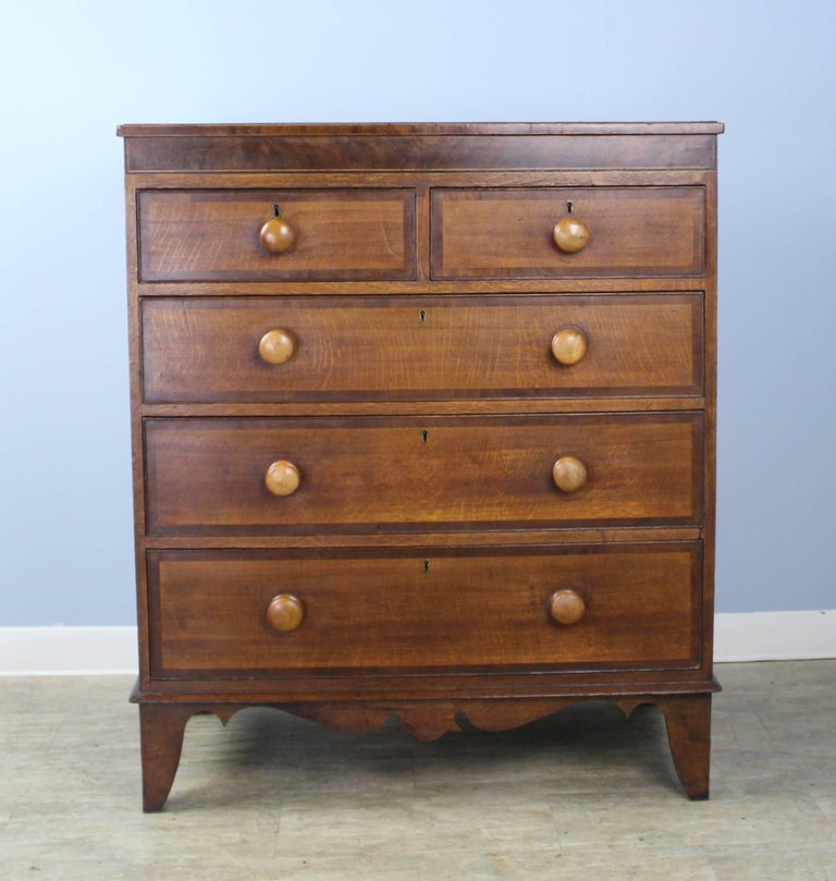 Antique Welsh Oak Chest Of Drawers Mahogany Crossbanding For Sale