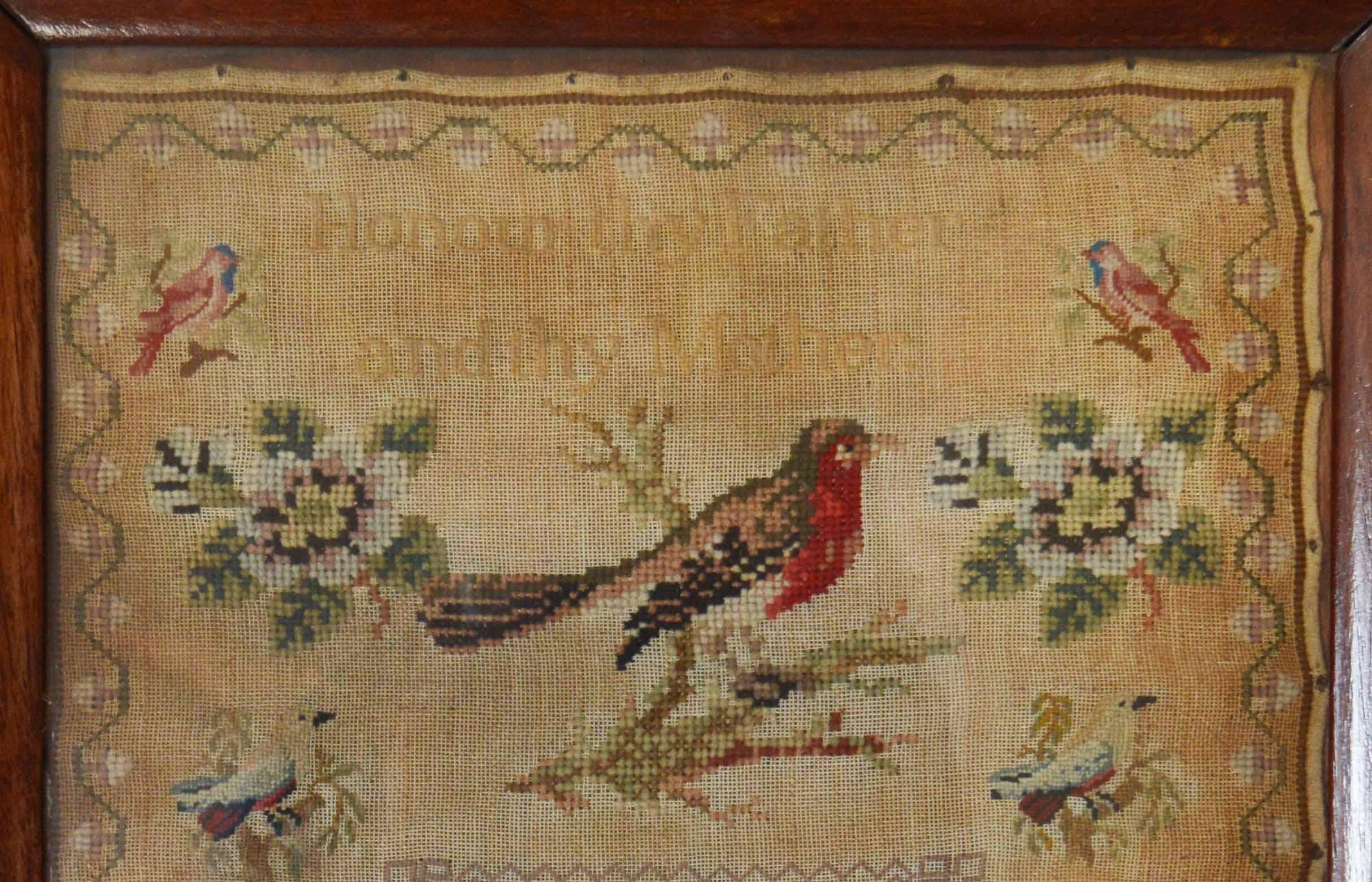 Embroidered Antique Welsh Sampler with a Cat, Anne Evans, 1853