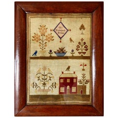 Antique Welsh Sampler with a Country House, Elizabeth Evans, 1851