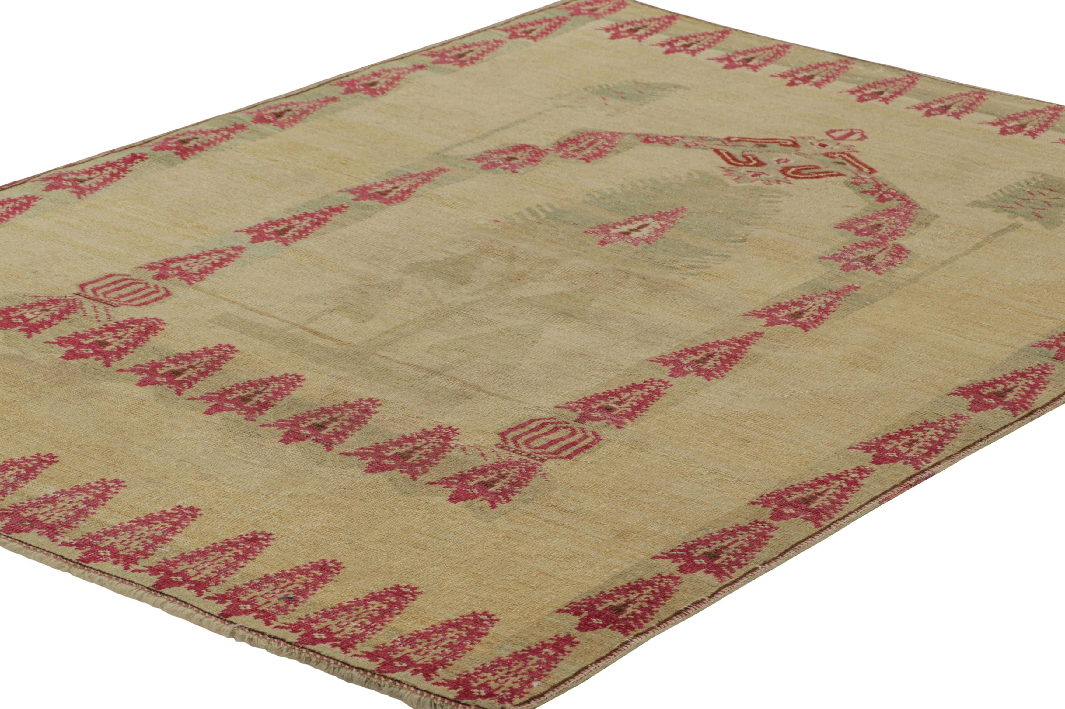 Hand-Knotted Antique West Anatolian Prayer Rug in Beige, Red and Green  Rug & Kilim For Sale