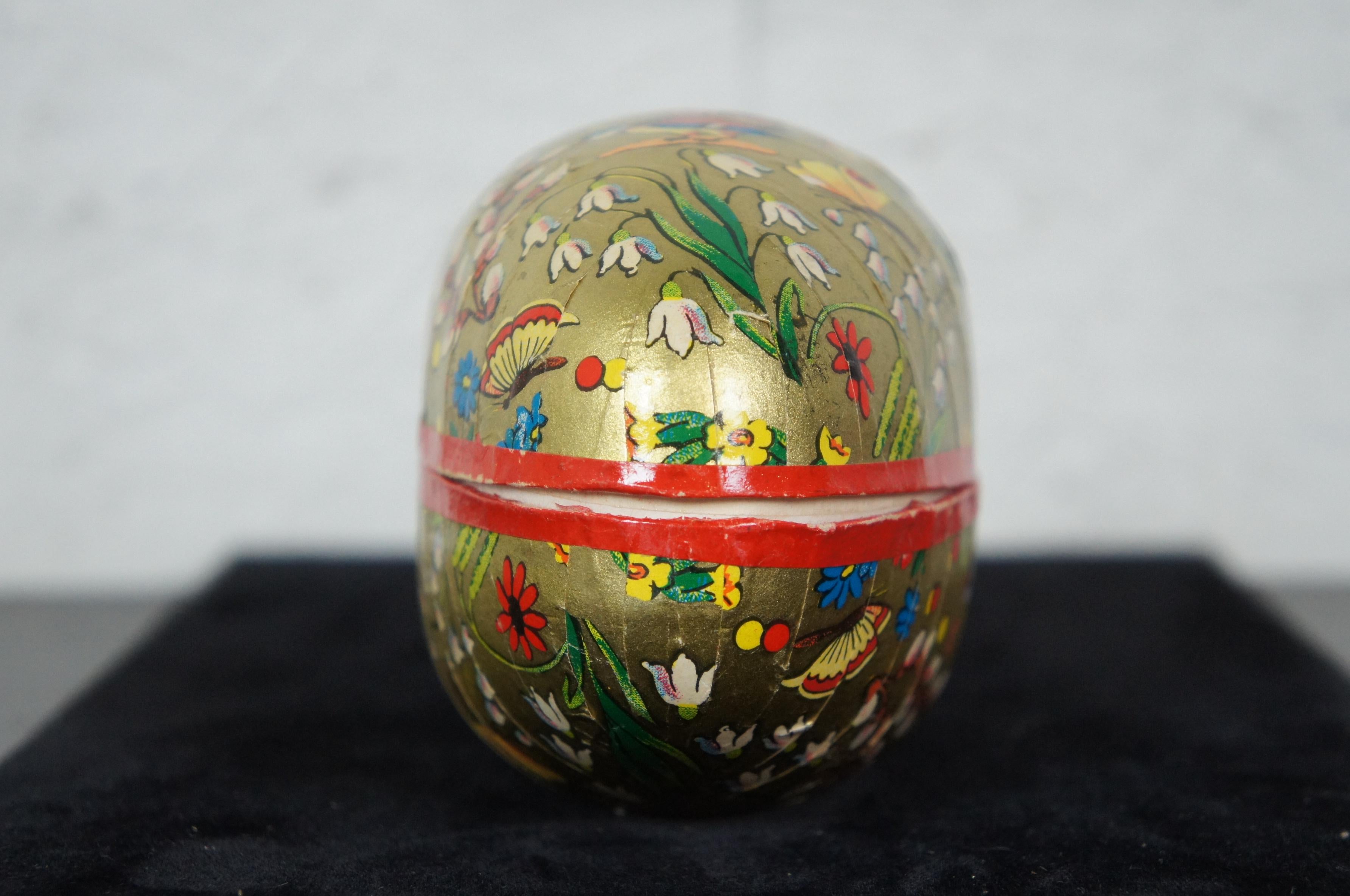 Antique West German Papier Mâché Easter Egg Candy Container Gold Flowers Birds In Good Condition In Dayton, OH