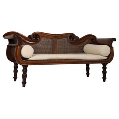 Antique West Indies Carved and Caned Settee or Sofa