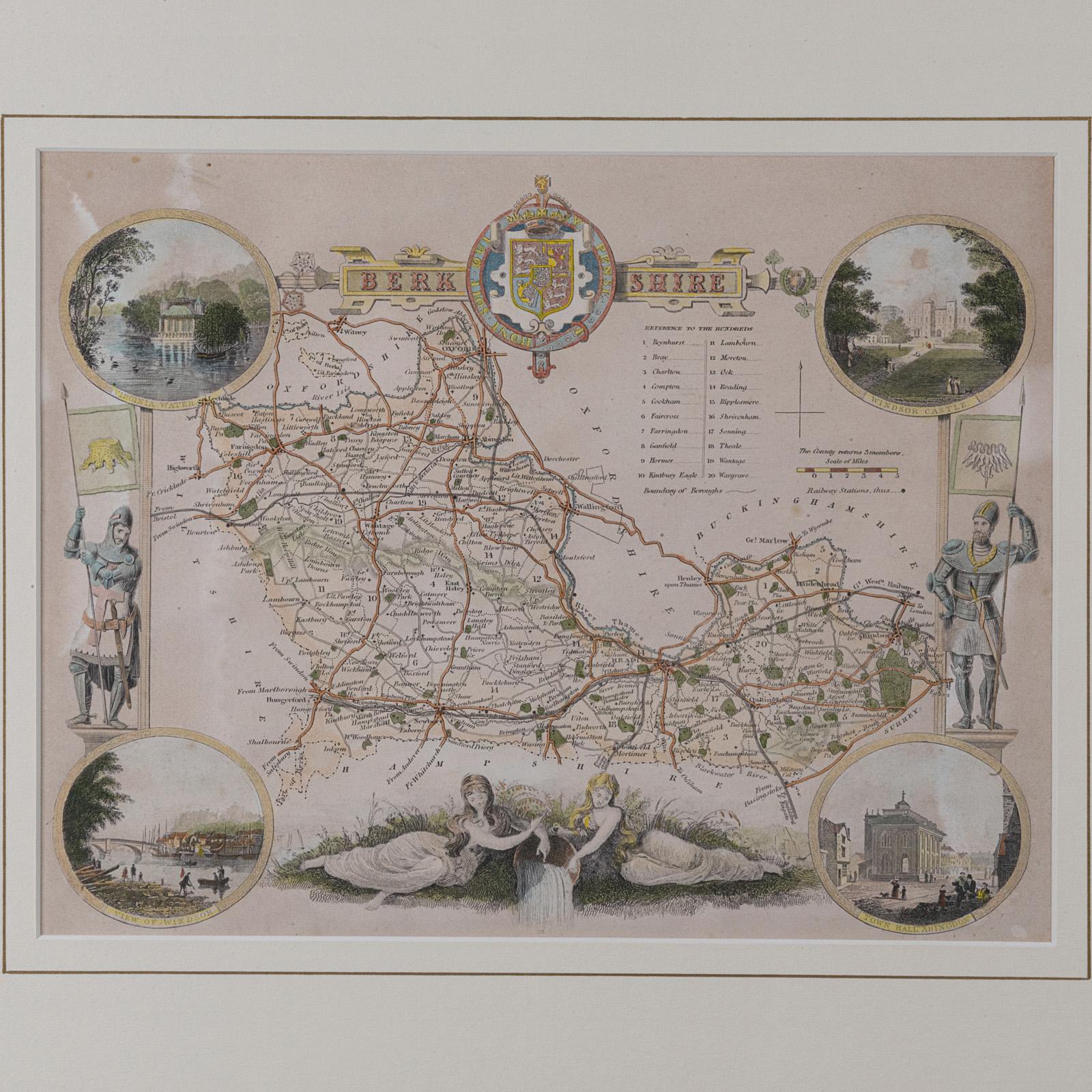 Britannique Carte ancienne du West Yorkshire, anglaise, lithographie encadrée, cartographie victorienne en vente