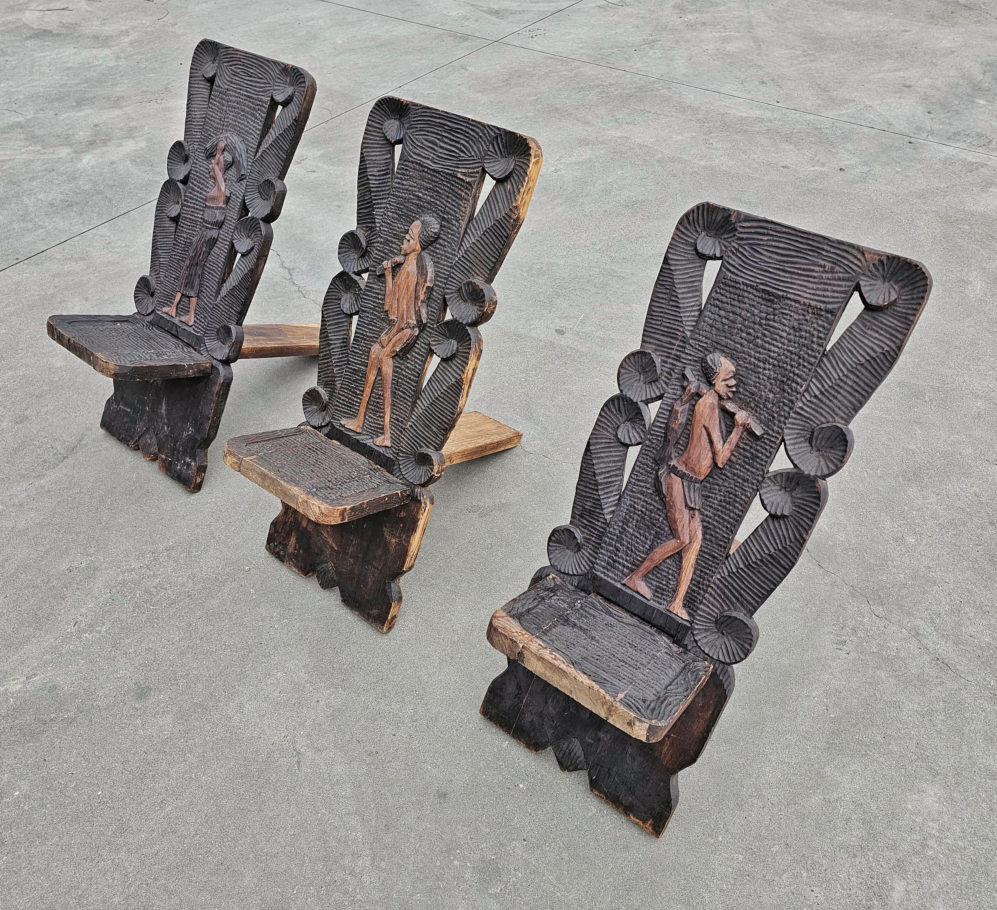 Antique Western African Stargazer Chairs done in hand-carved wood, 1890s For Sale 3