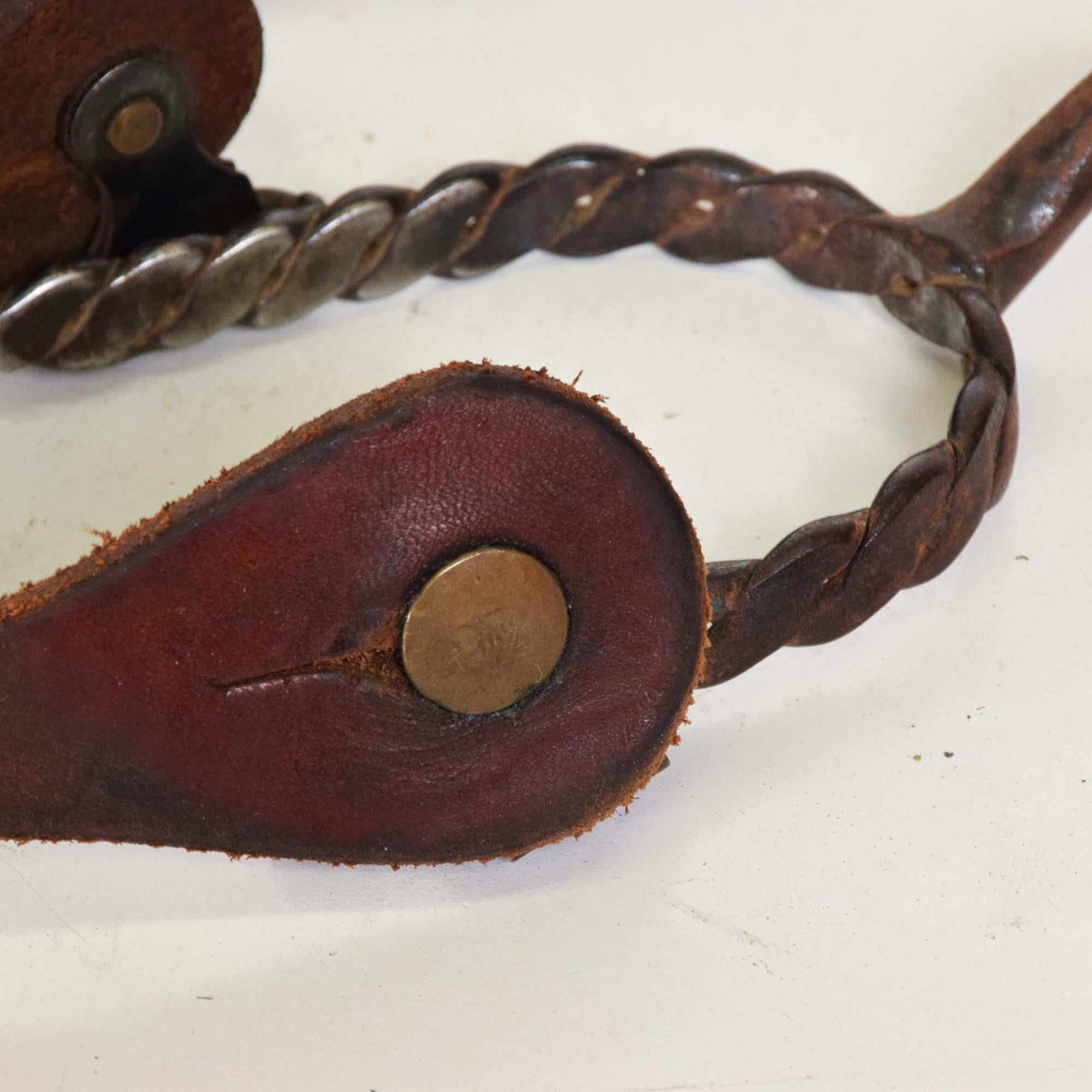 American 1950s Western Cowboy Spurs Braided Iron Leather & Brass  For Sale