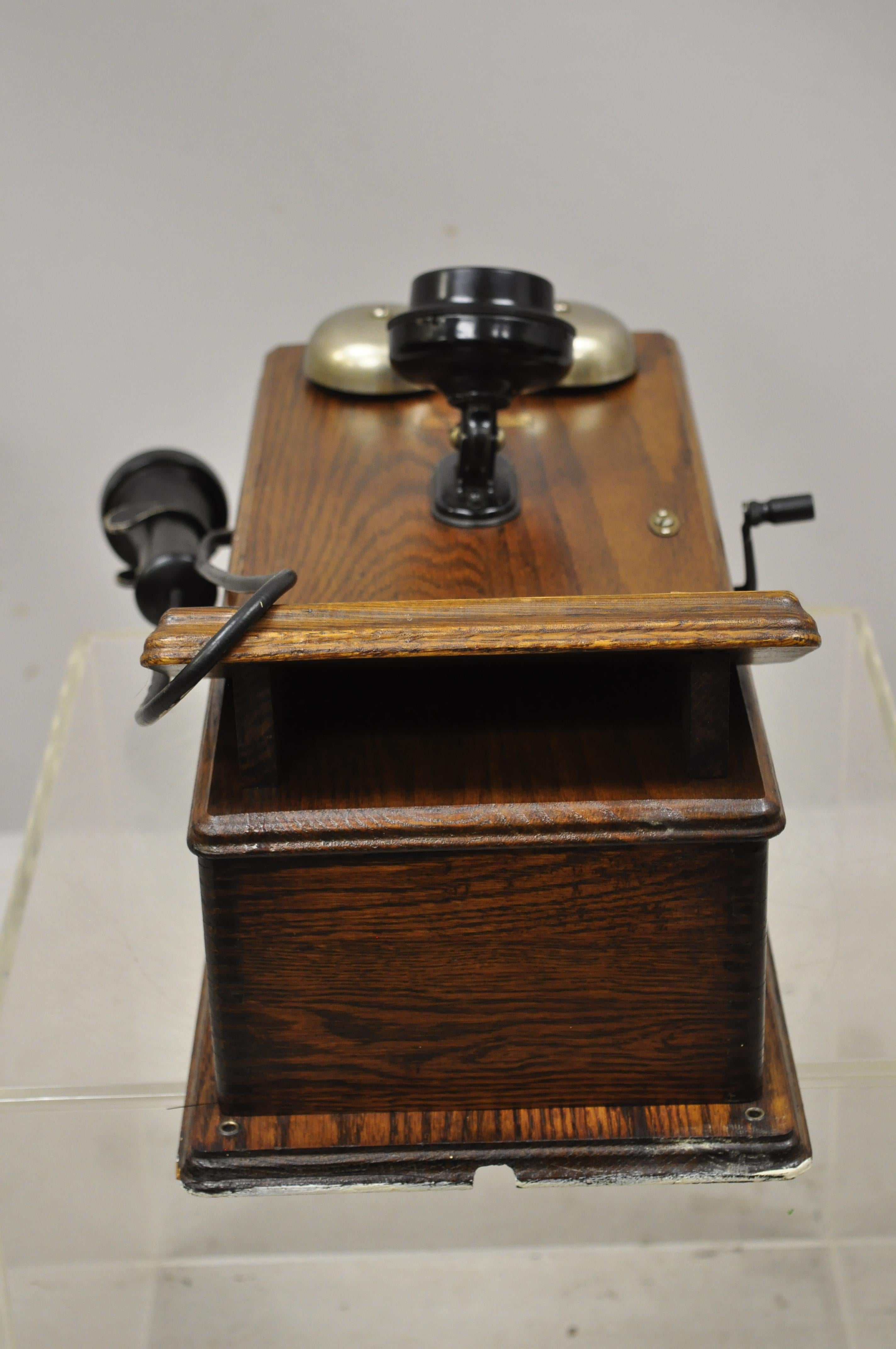 Antique Western Electric N317CG Hand Crank Oak Case Wall Clock Bell Rings 2