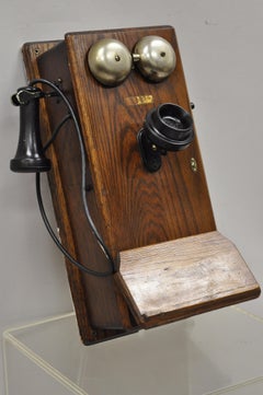 Antique Western Electric N317CG Hand Crank Oak Case Wall Clock Bell Rings