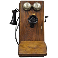 Antique Western Electric N317CG Hand Crank Oak Case Wall Clock Bell Rings