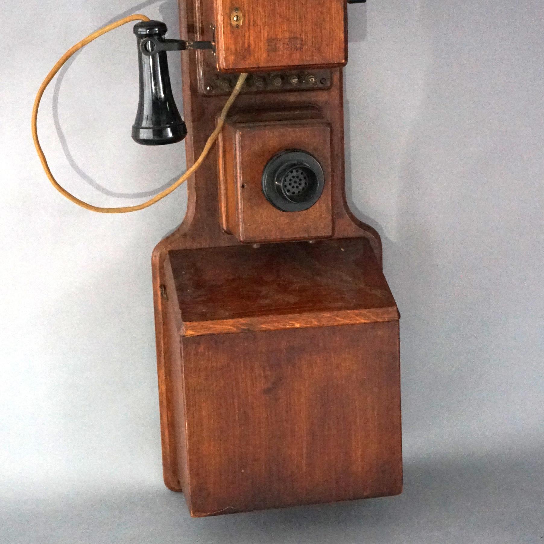 American Antique Western Electric Oak Hand-Crank Wall Telephone with Modern Rewire, C1900