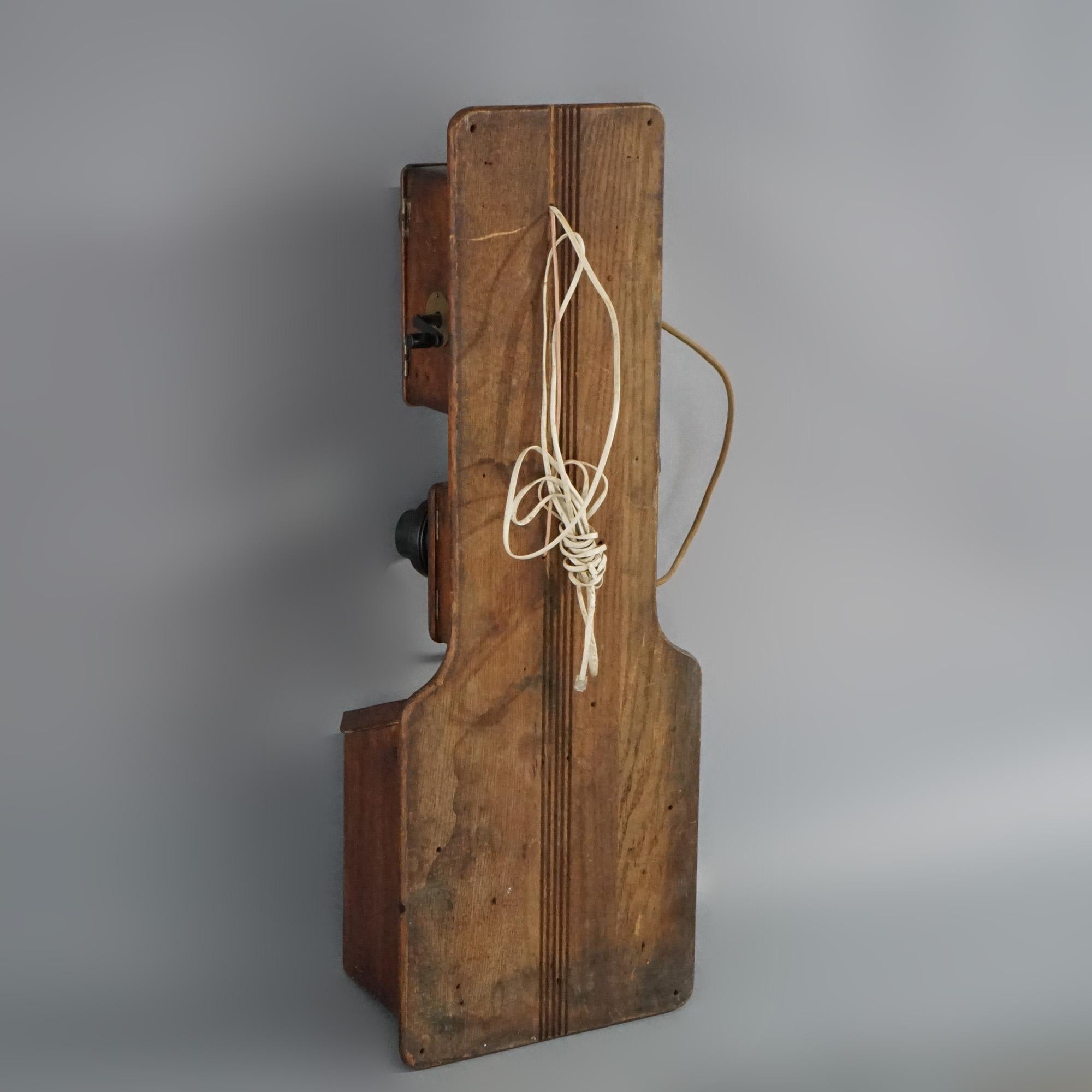 20th Century Antique Western Electric Oak Hand-Crank Wall Telephone with Modern Rewire, C1900