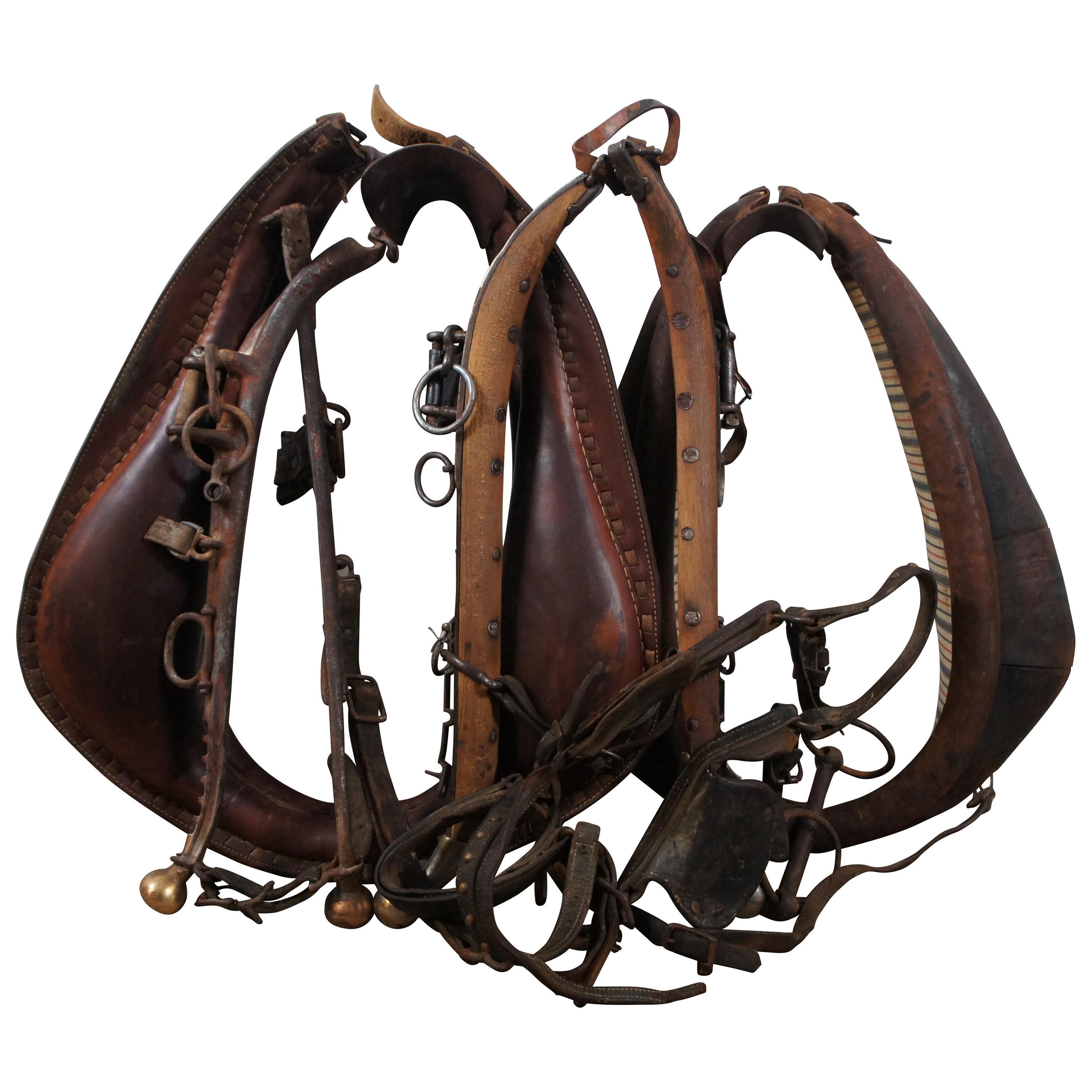 Antiguo Caballo Ecuestre Occidental Yugo Collar Hames Snaffle Bit Tack Arado Halter
