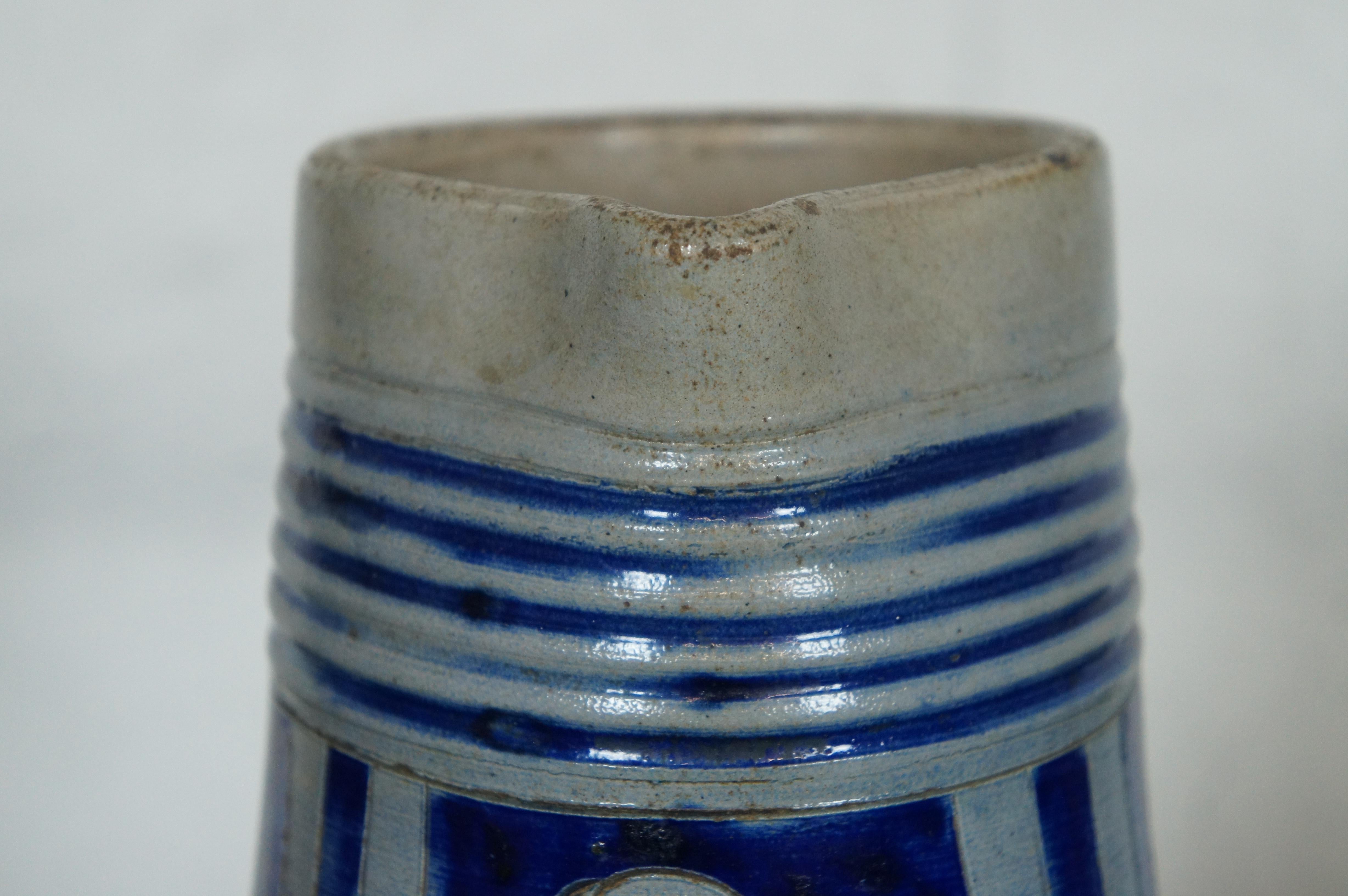 Antique Westerwald German Salt Glaze Stoneware Cobalt Pitcher Ewer Jug Stein 12