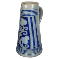 Pichet à aiguière Stein en grès cobalt émaillé au sel ancien Westerwald allemand 12 po.