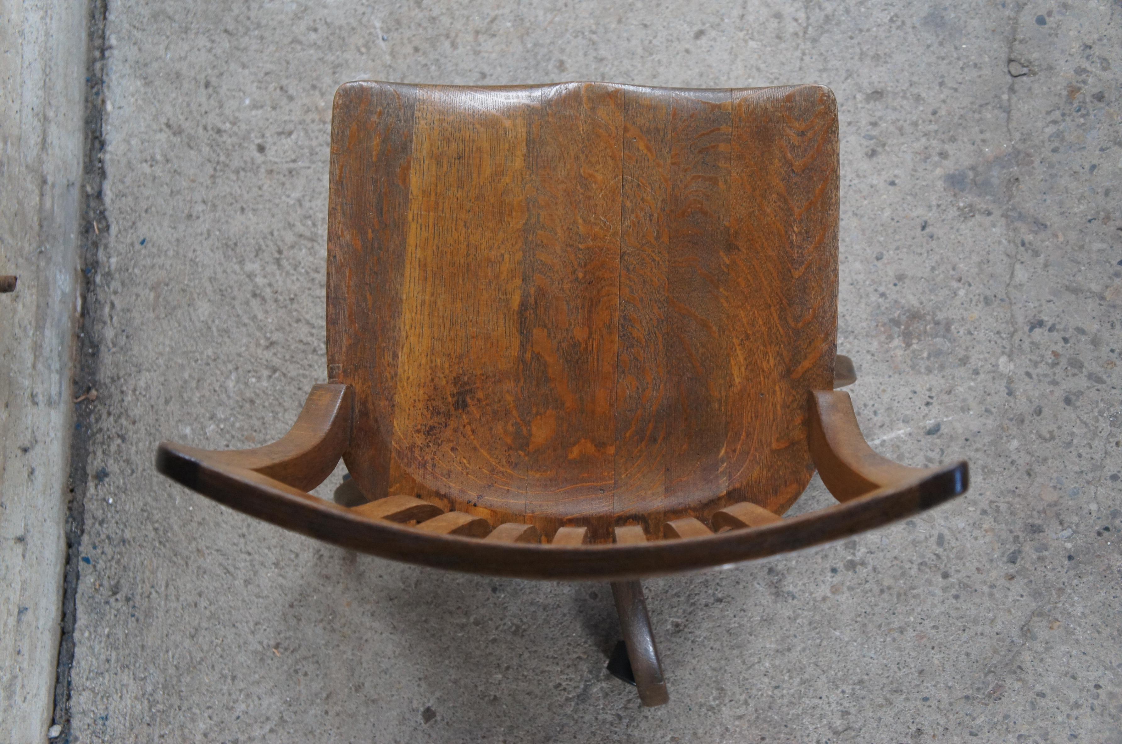 Antique WH Gunlocke Quartersawn Oak Adjustable Swivel Library Office Desk Chair 2