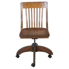 Antique WH Gunlocke Quartersawn Oak Adjustable Swivel Library Office Desk Chair