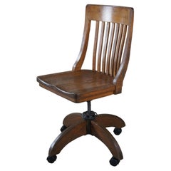 Antica sedia da ufficio WH Gunlocke Quartersawn Oak regolabile e girevole per biblioteca