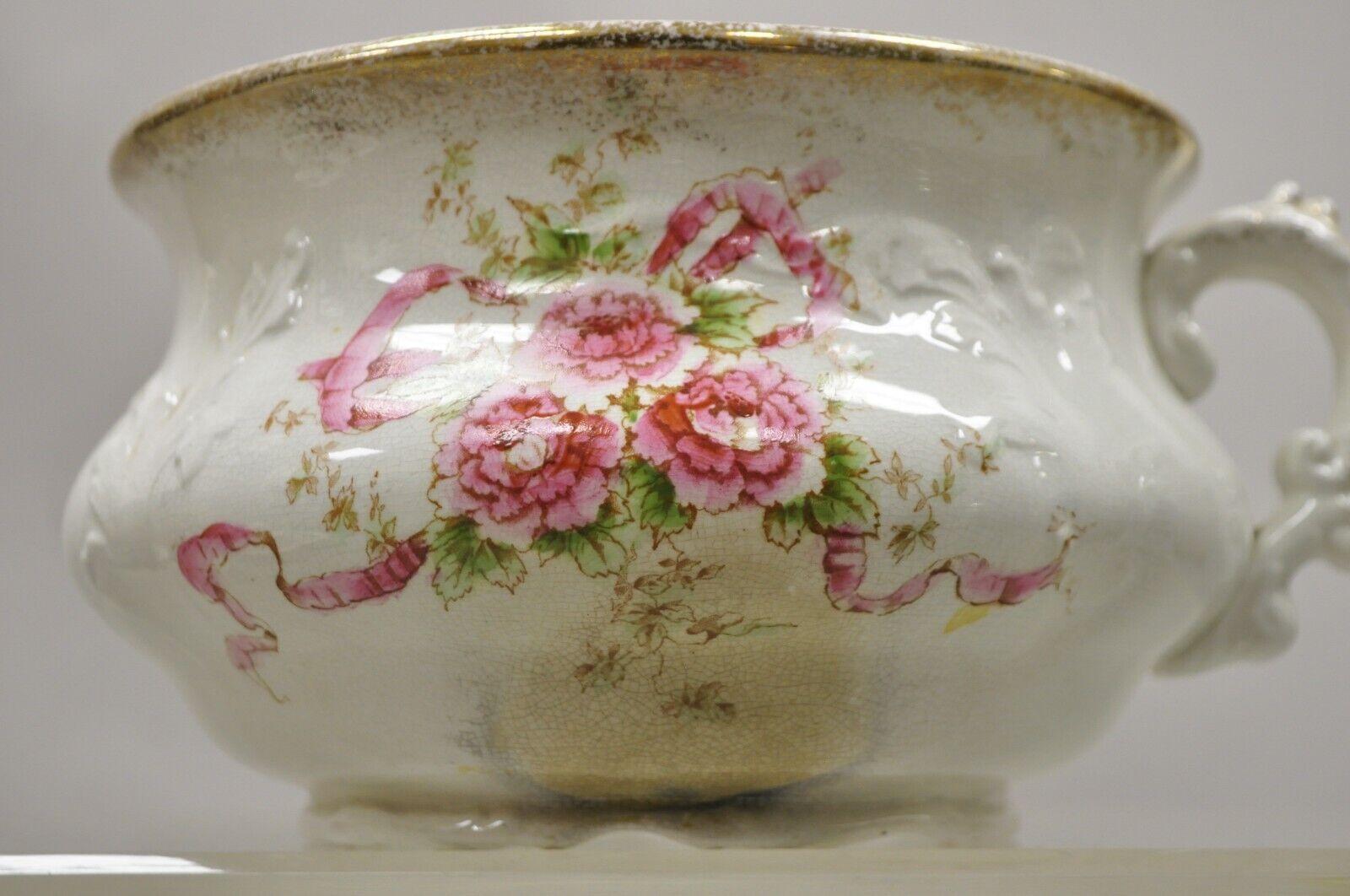 Antique W.H. Tatler Porcelain Pink Rose Flower Wash Basin - 4 Pc Set For Sale 5