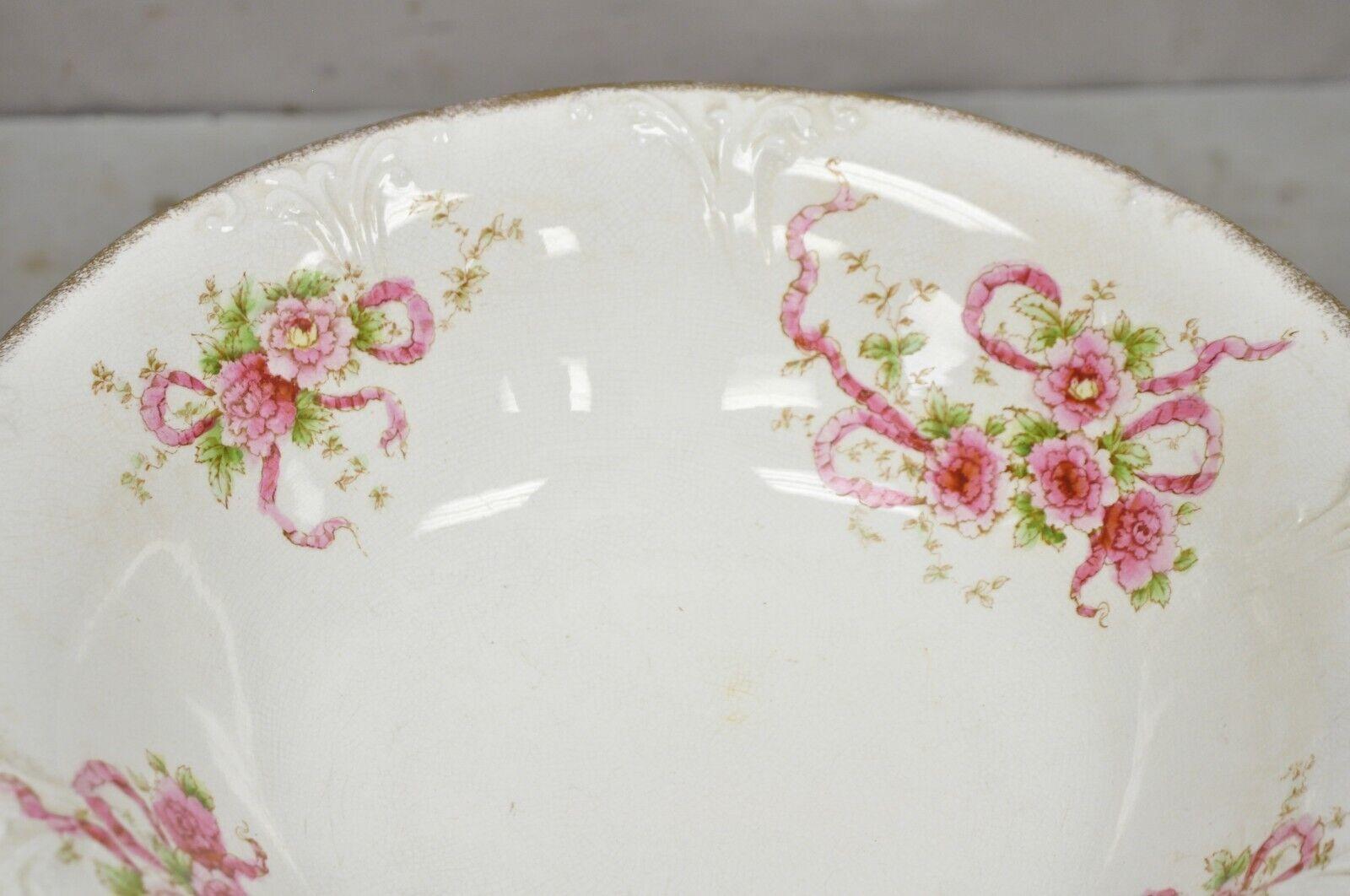 Antique W.H. Tatler Porcelain Pink Rose Flower Wash Basin - 4 Pc Set For Sale 6