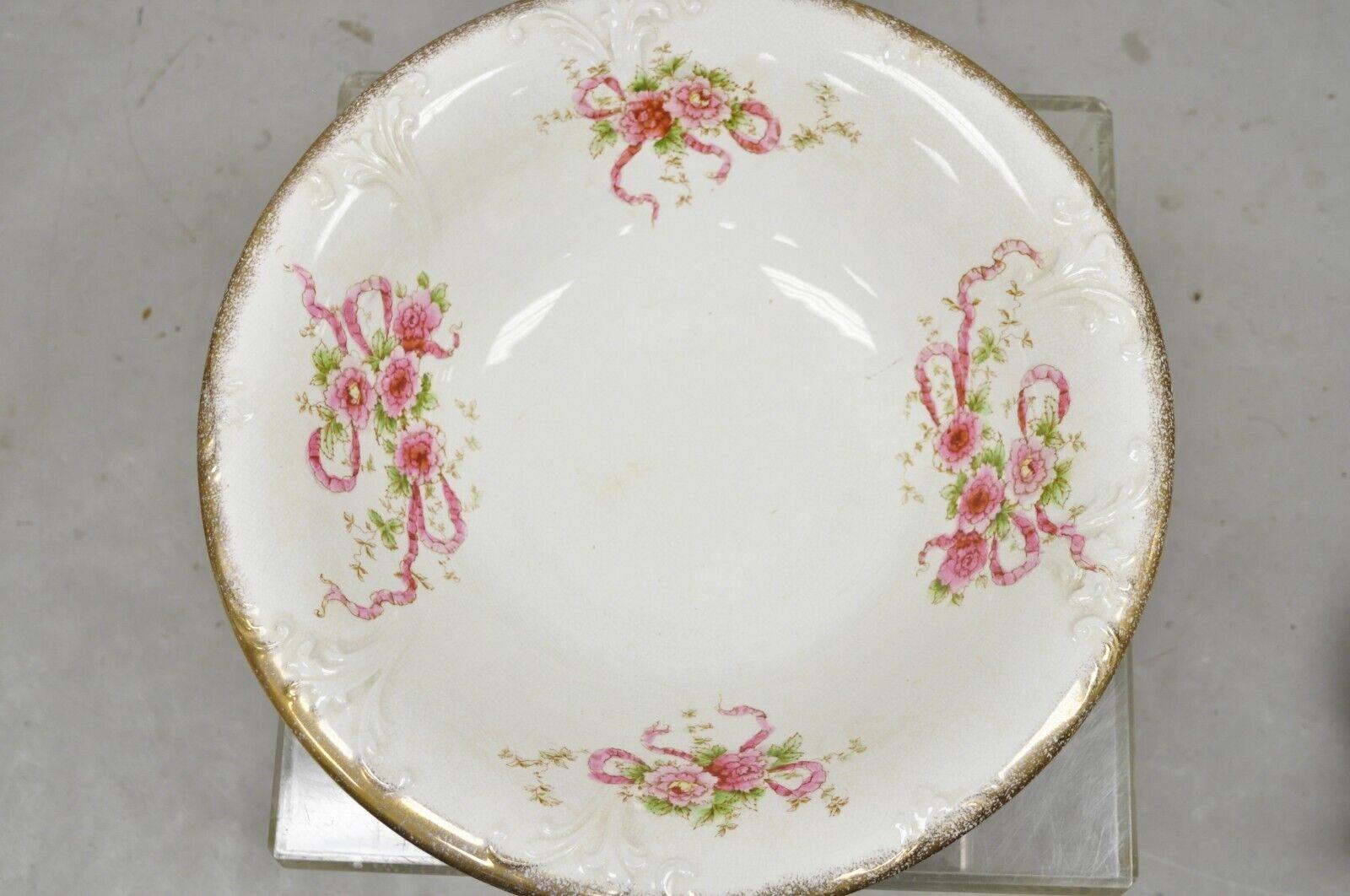 20th Century Antique W.H. Tatler Porcelain Pink Rose Flower Wash Basin - 4 Pc Set For Sale