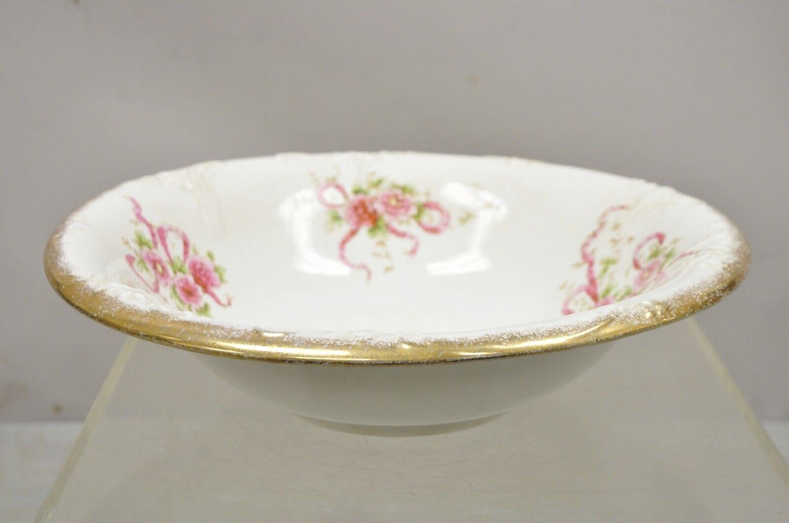Antique W.H. Tatler Porcelain Pink Rose Flower Wash Basin - 4 Pc Set For Sale 1