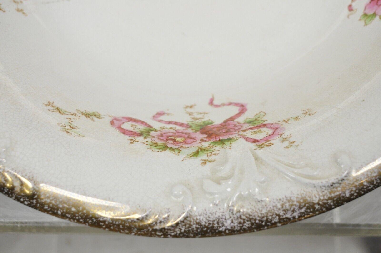 Antique W.H. Tatler Porcelain Pink Rose Flower Wash Basin - 4 Pc Set For Sale 2