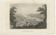 Antique Wheeling Virginia View, Suspension Bridge, Ohio River, Meyer c.1850