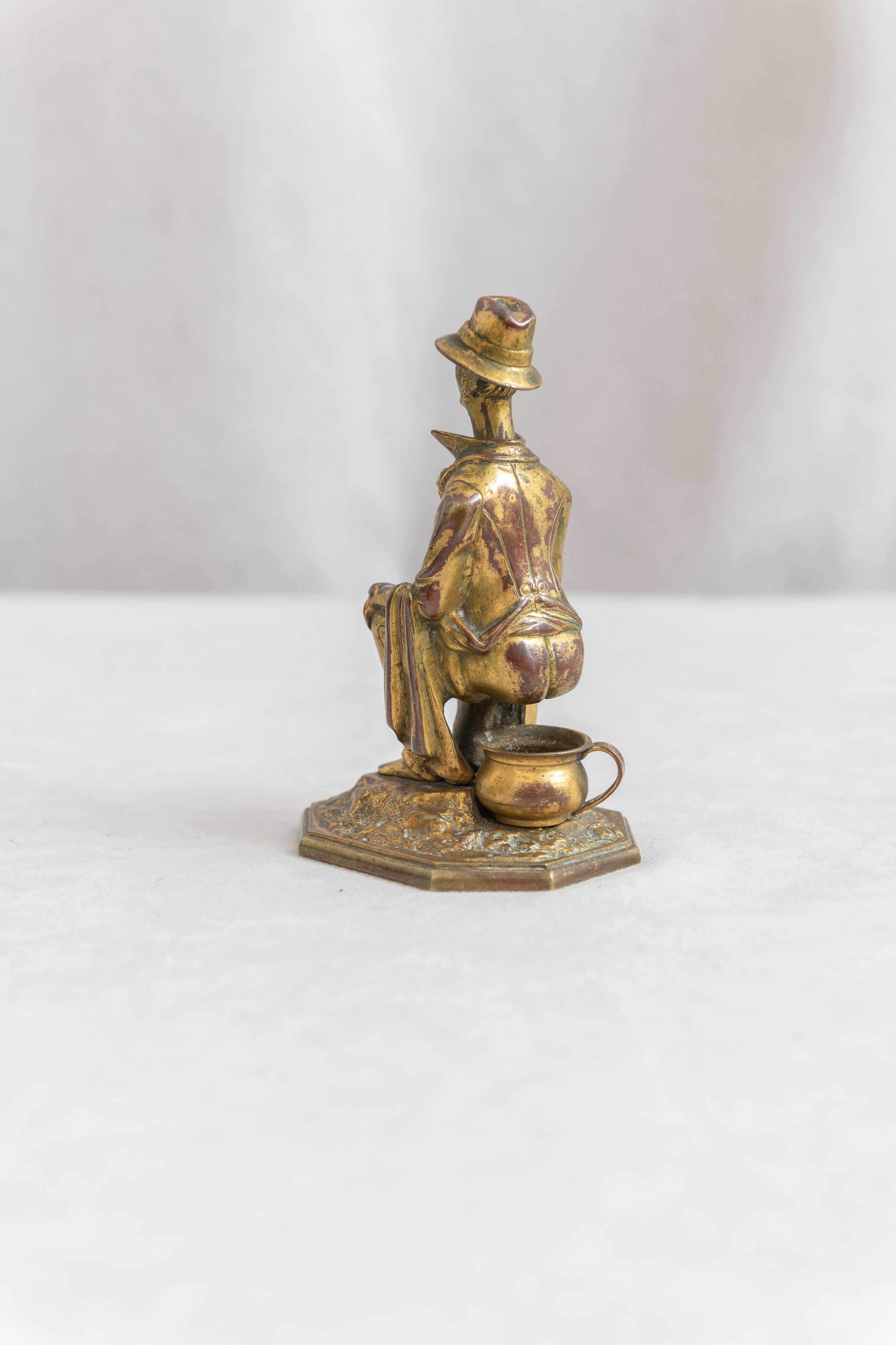 Other Antique Whimsical Bronze Cigar Cutter, Man on Potty, Ca 1910