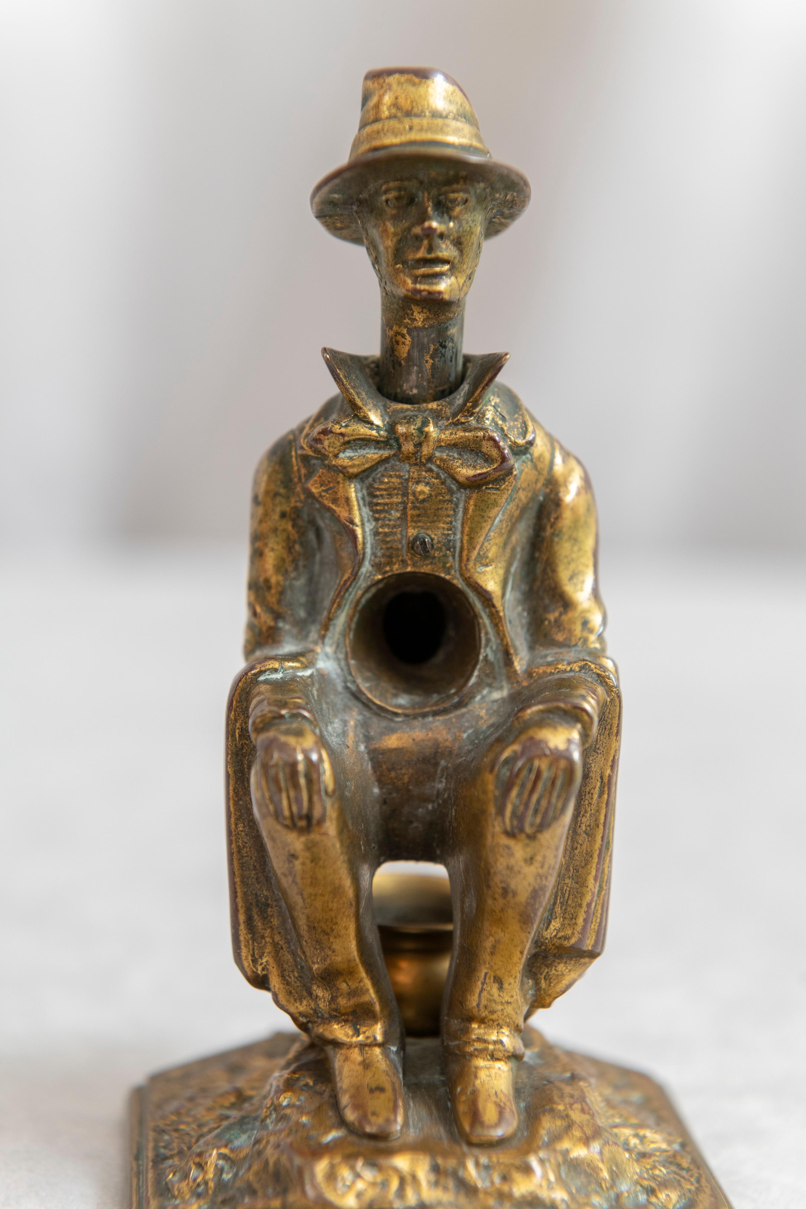 American Antique Whimsical Bronze Cigar Cutter, Man on Potty, Ca 1910