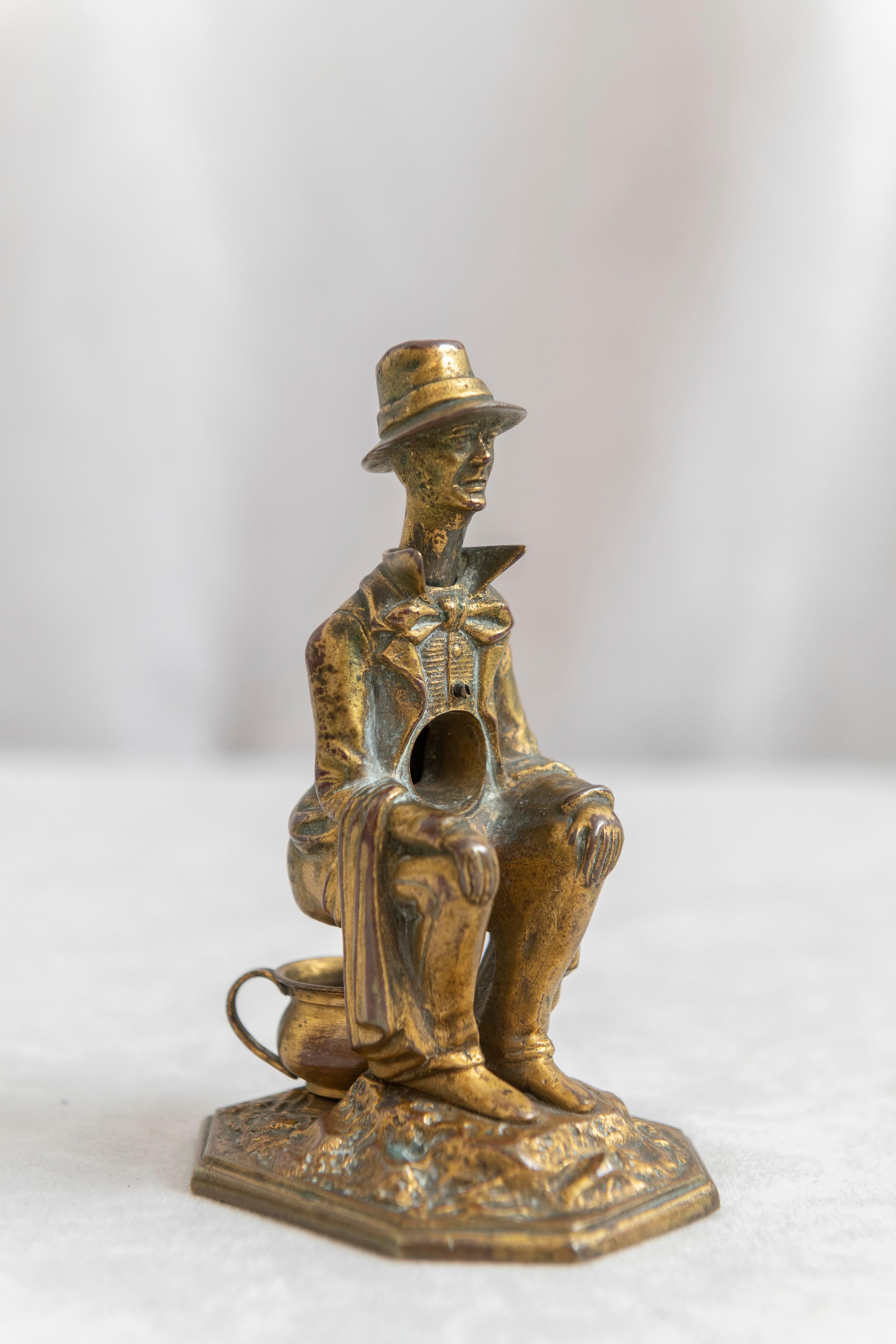 Antique Whimsical Bronze Cigar Cutter, Man on Potty, Ca 1910 1