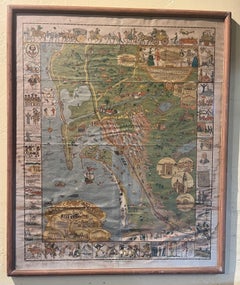 Antique Whimsical Map of San Diego, California by Jo Mora for Marston Stores
