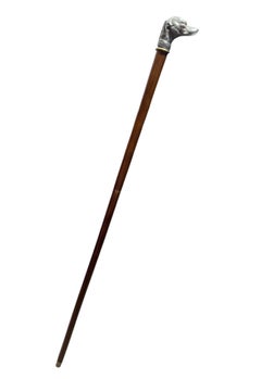 Antique Whippet Greyhound Head Dog Walking Stick Cane, 1890s, Austria Vienna