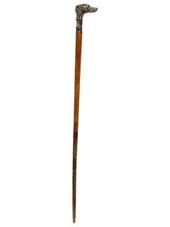 Antique Whippet Greyhound Head Dog Walking Stick Cane, 1890s, Germany