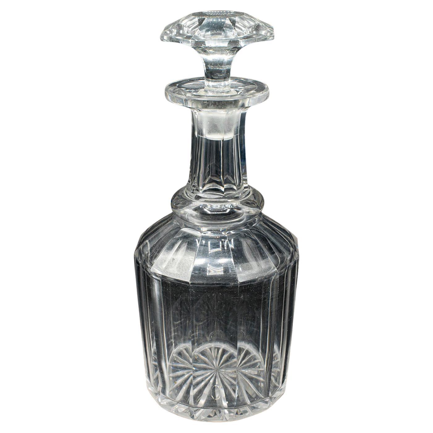 Antiguo Decantador de Whisky, Inglés, Vidrio, Escocés, Barware, Victoriano, Circa 1900