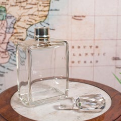 Carafe à whisky ancienne, bouteille de scotch anglaise en verre, collier en argent, poinçonnée