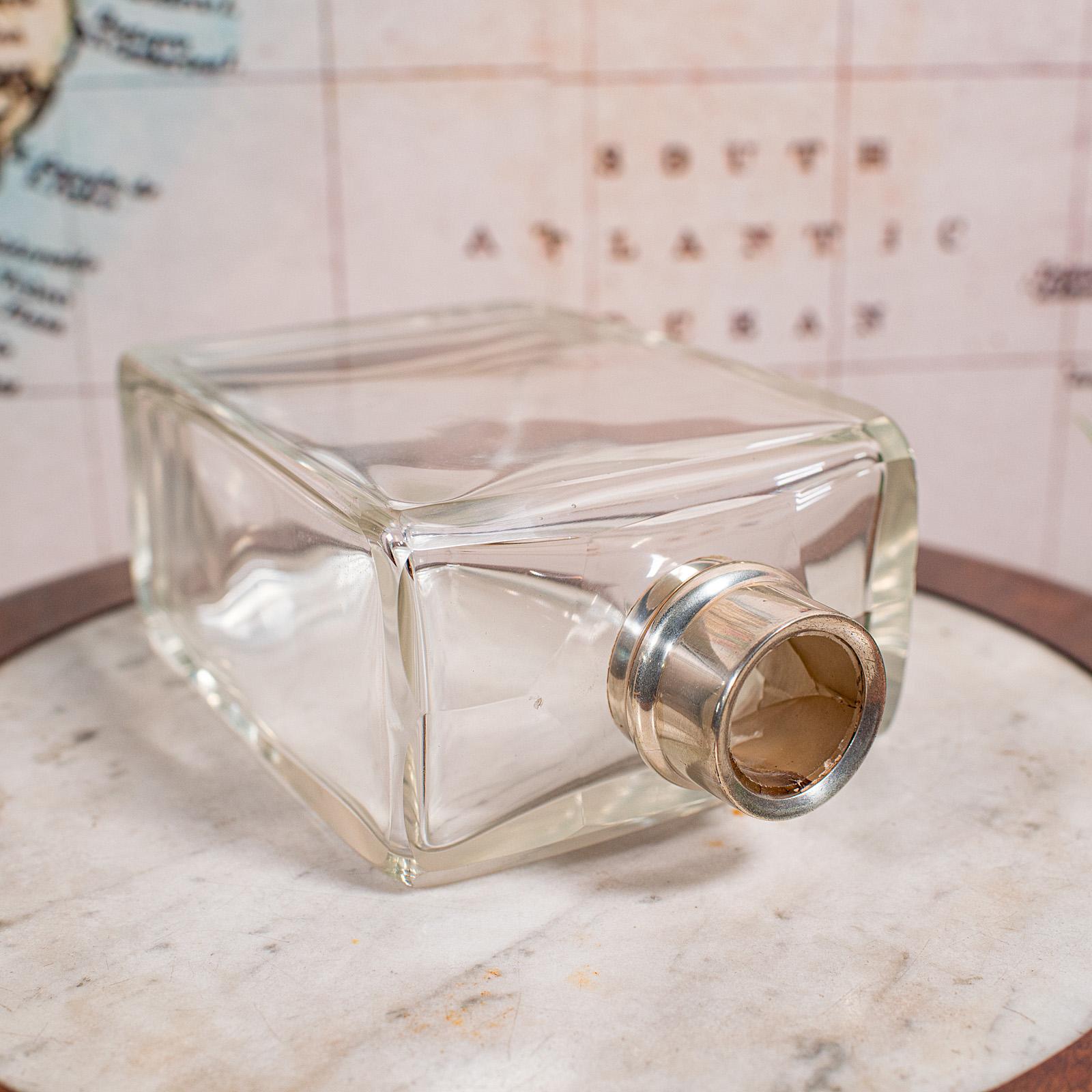 Antique Whiskey Decanter, English Glass Scotch Bottle, Silver Collar, Hallmarked For Sale 2