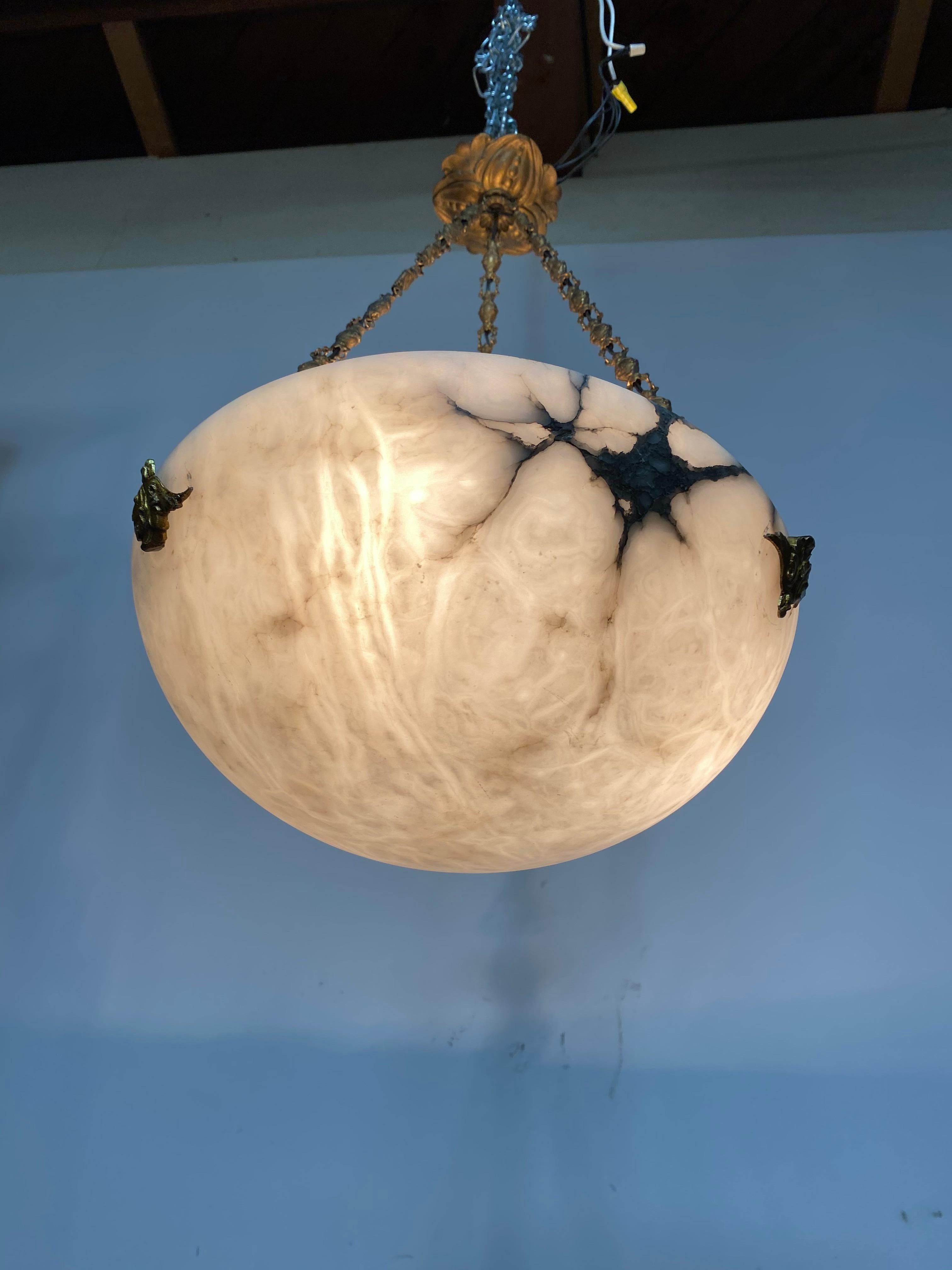 Belgian Antique White Alabaster Hanging Ceiling Fixture