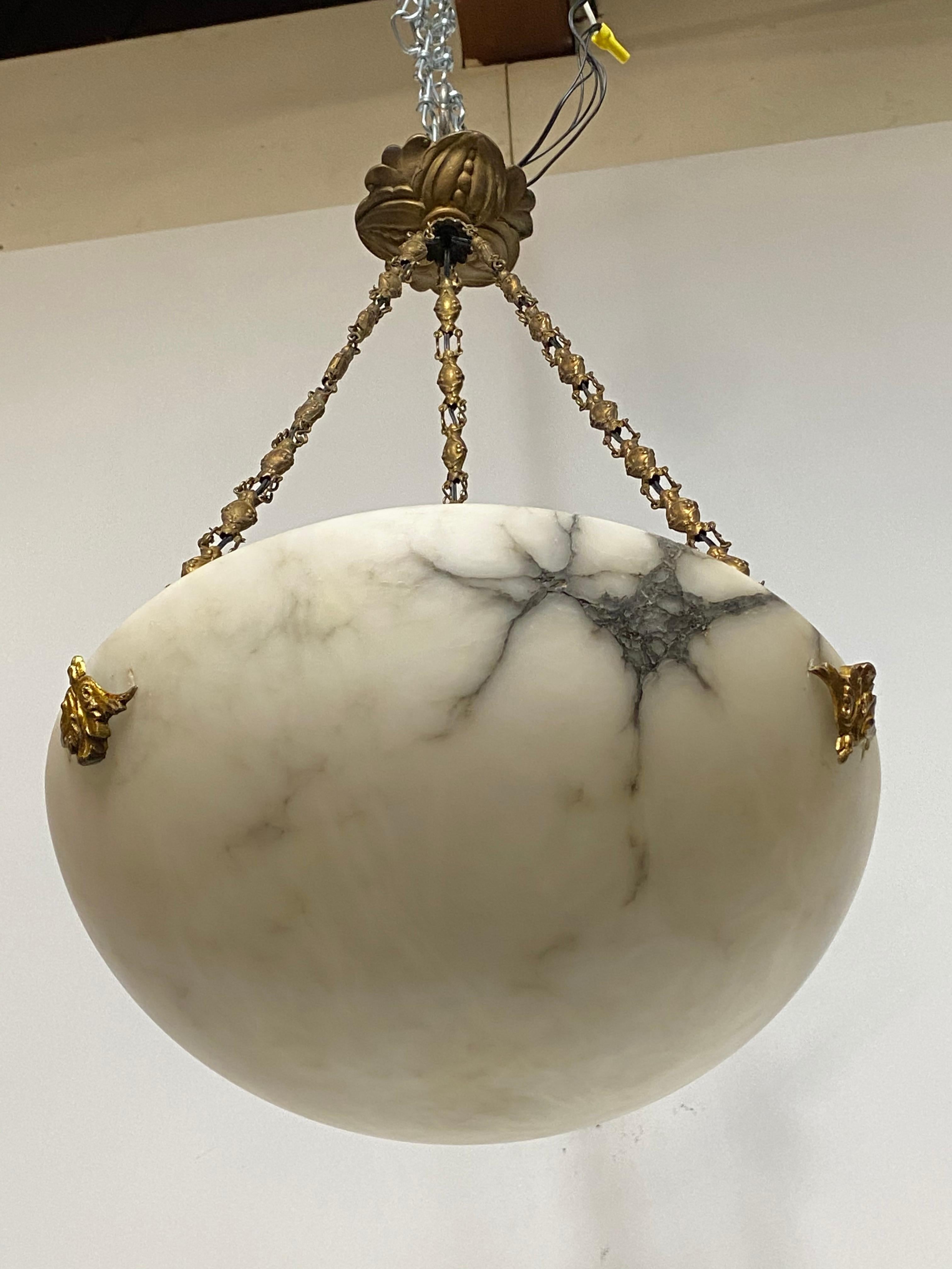Antique White Alabaster Hanging Ceiling Fixture In Good Condition In San Francisco, CA