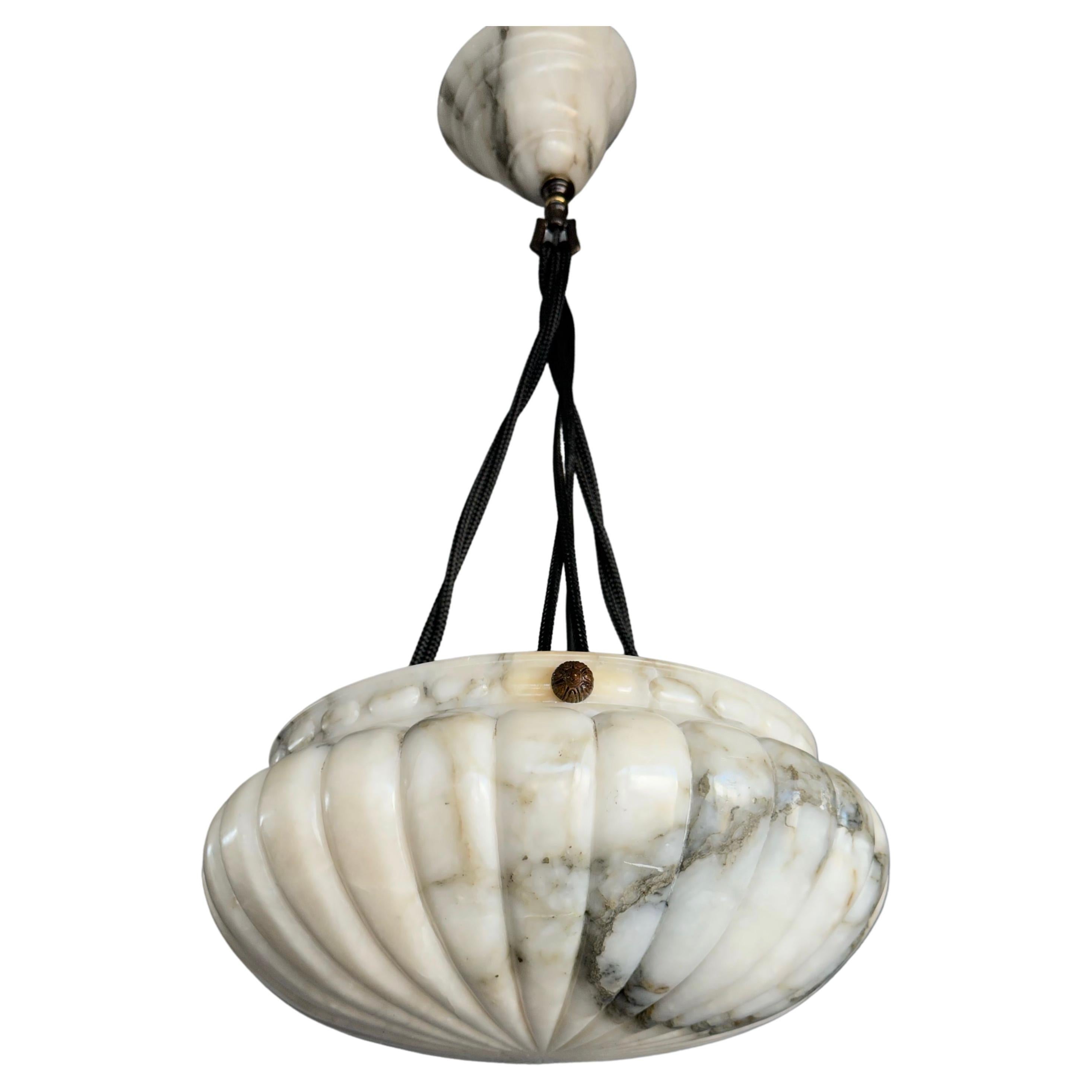 Antique White and Black Antique Alabaster Pendant Chandelier Top Quality Fixture For Sale